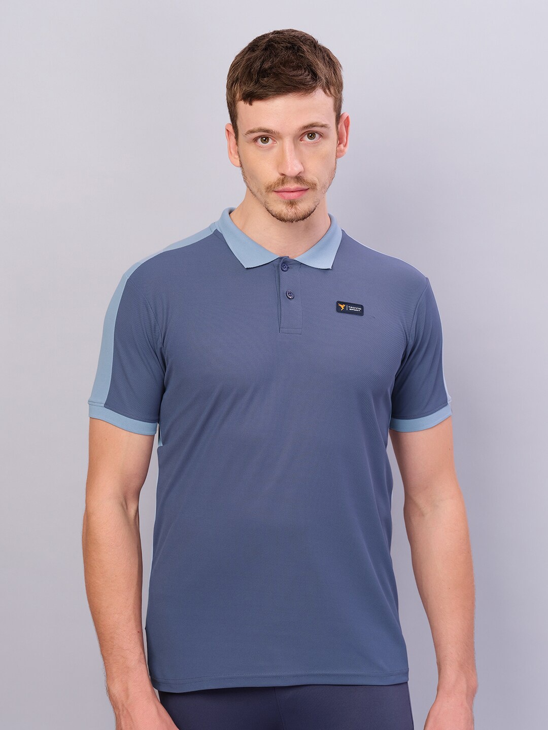 

Technosport Polo Collar Antimicrobial Slim Fit Training & Gym T-shirt, Blue