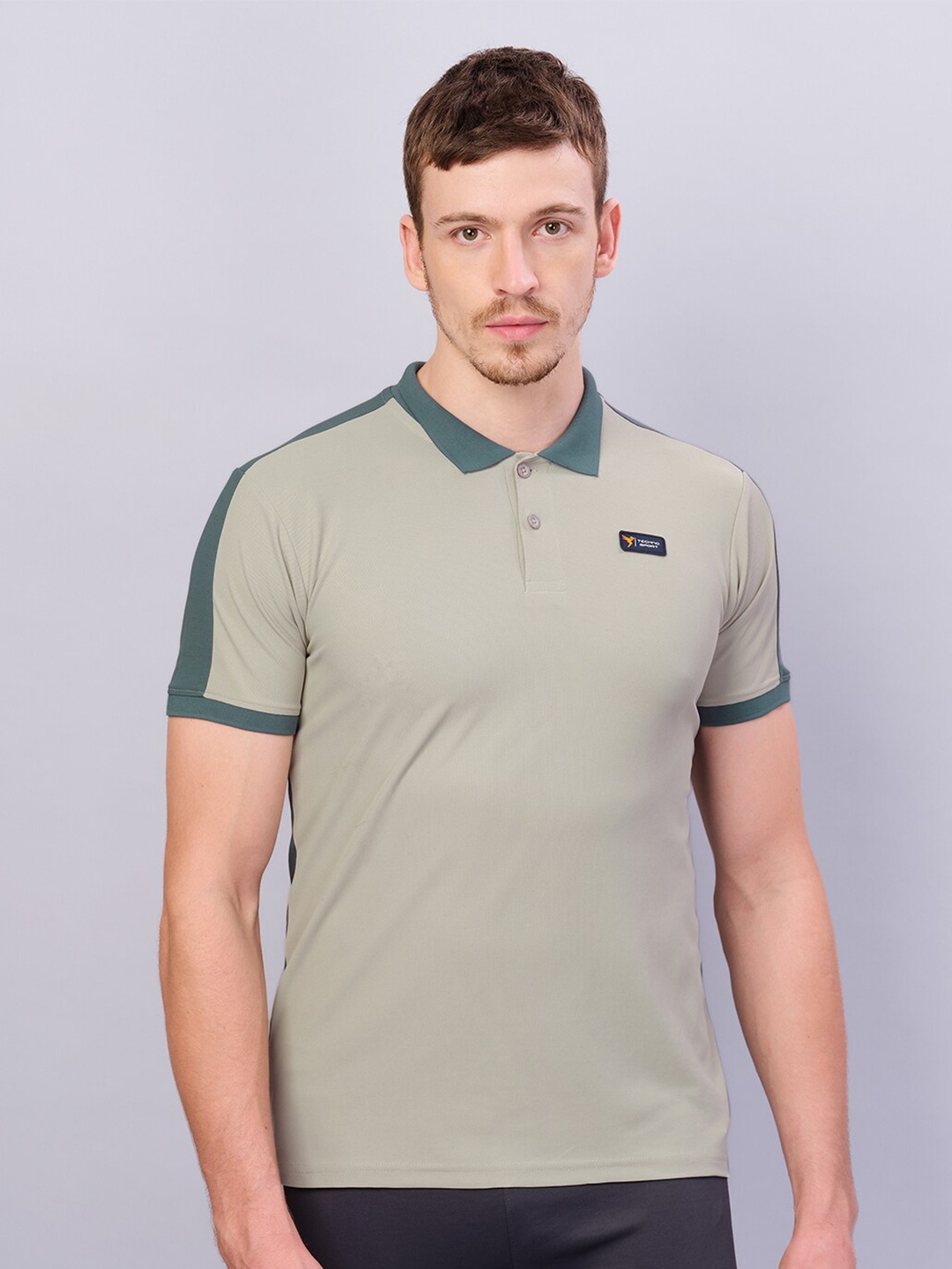 

Technosport Polo Collar Antimicrobial Slim Fit Training or Gym T-shirt, Green