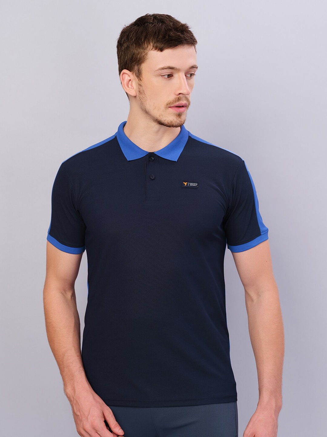 

Technosport Polo Collar Antimicrobial Slim Fit Training & Gym T-shirt, Blue