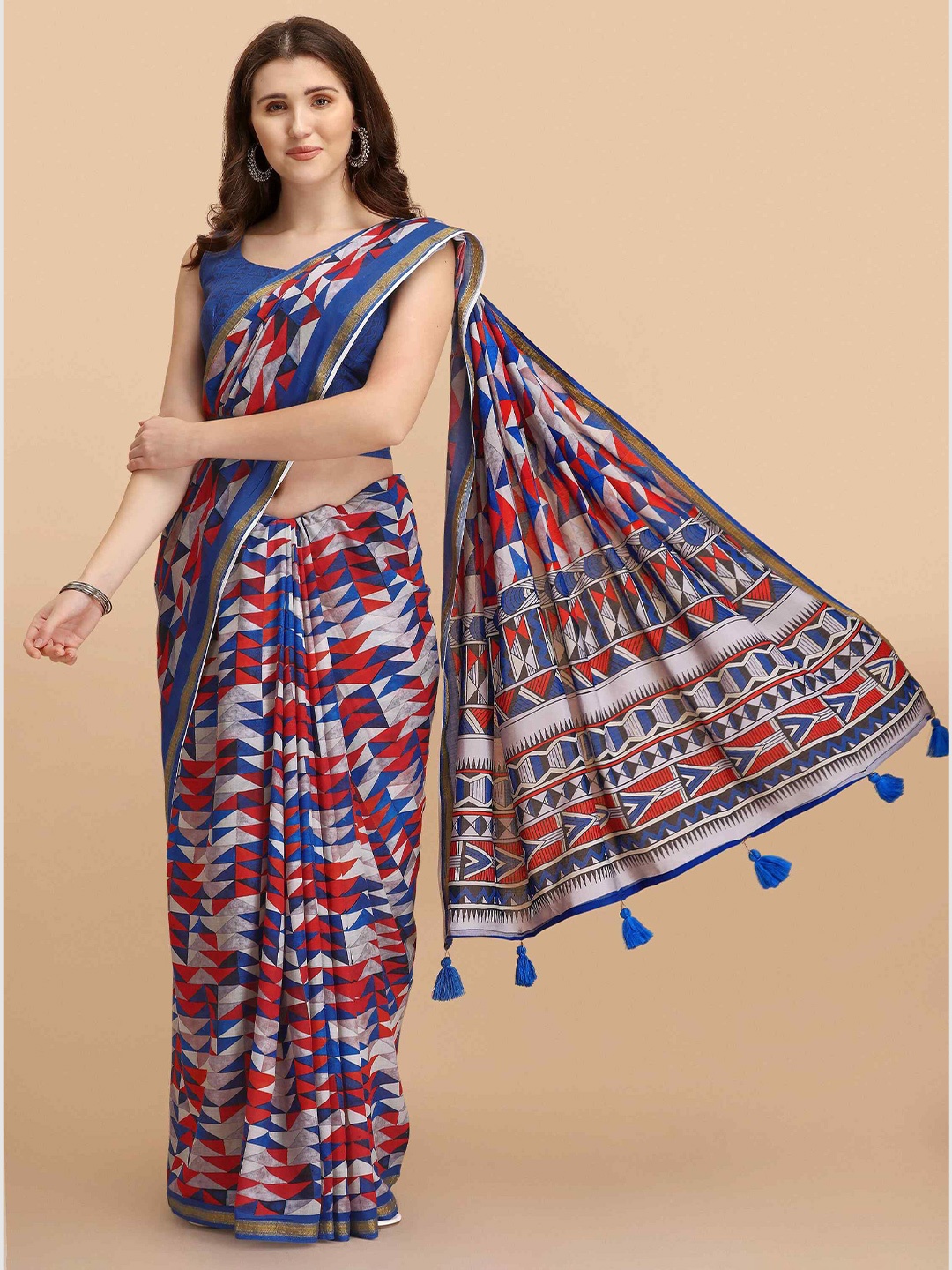 

elora Batik Zari Liva Bhagalpuri Saree, Blue