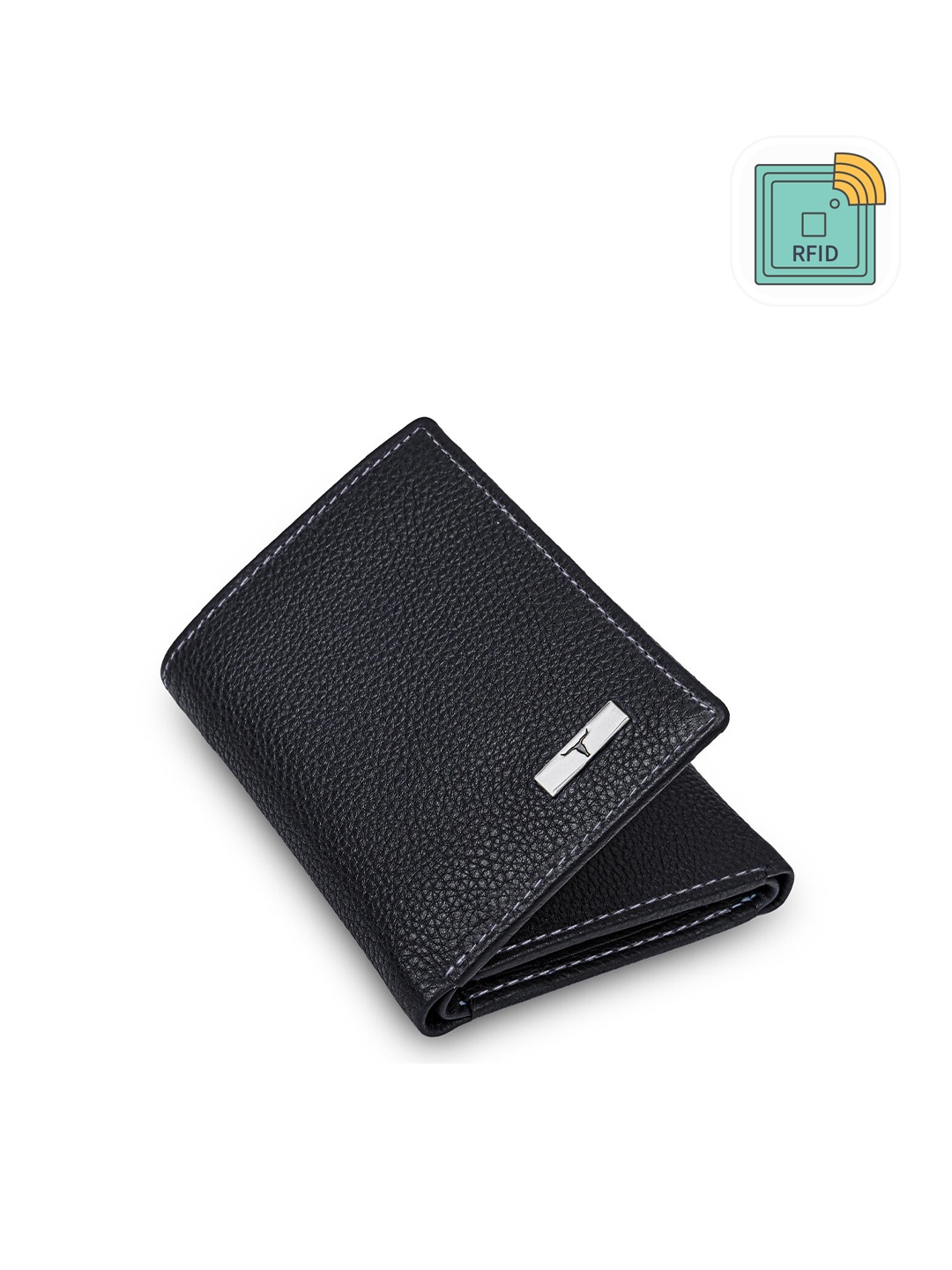 

URBAN FOREST Men Textured Leather Three Fold Wallet, Black