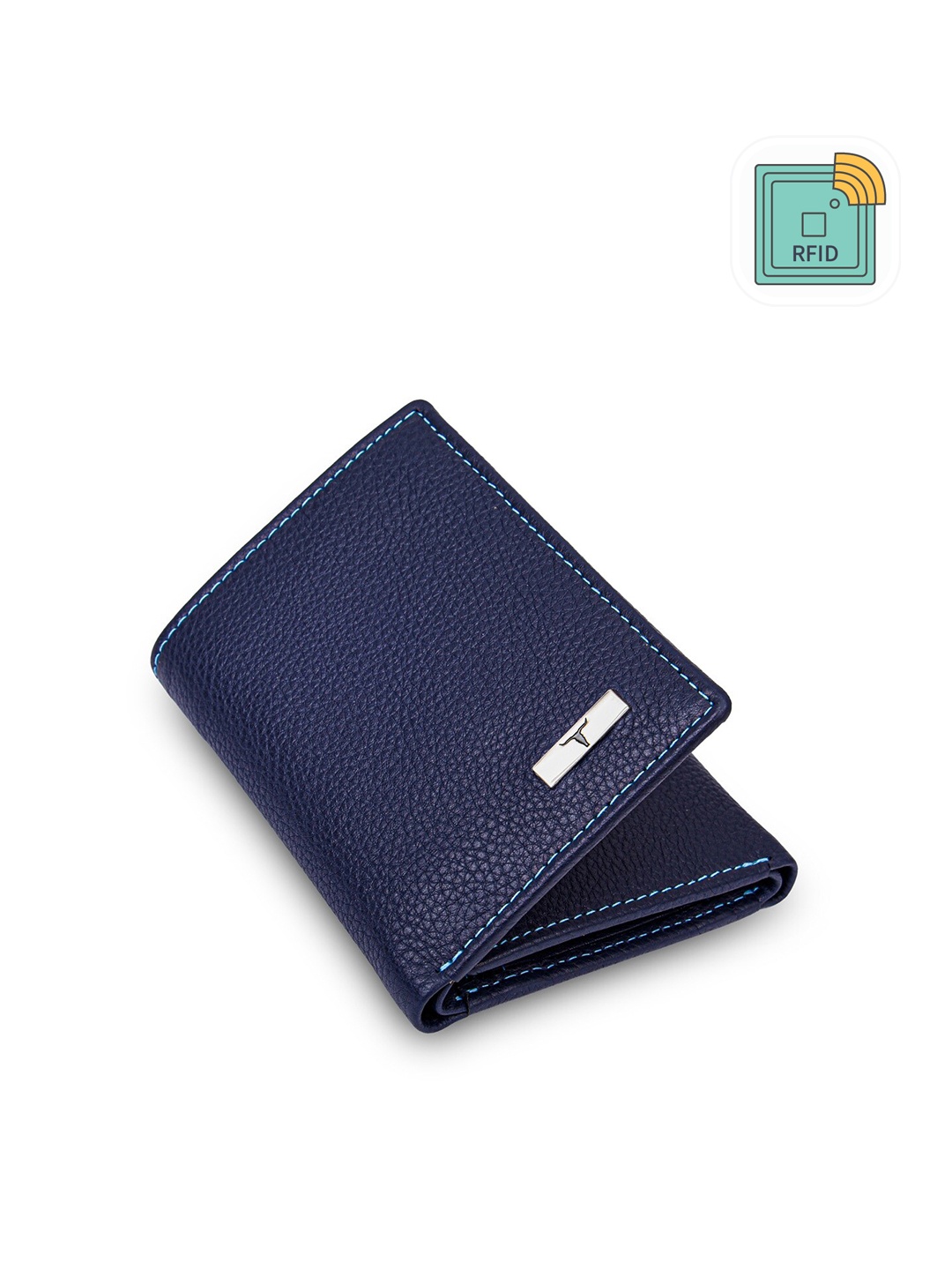 

URBAN FOREST Men Textured Leather Three Fold Wallet, Blue