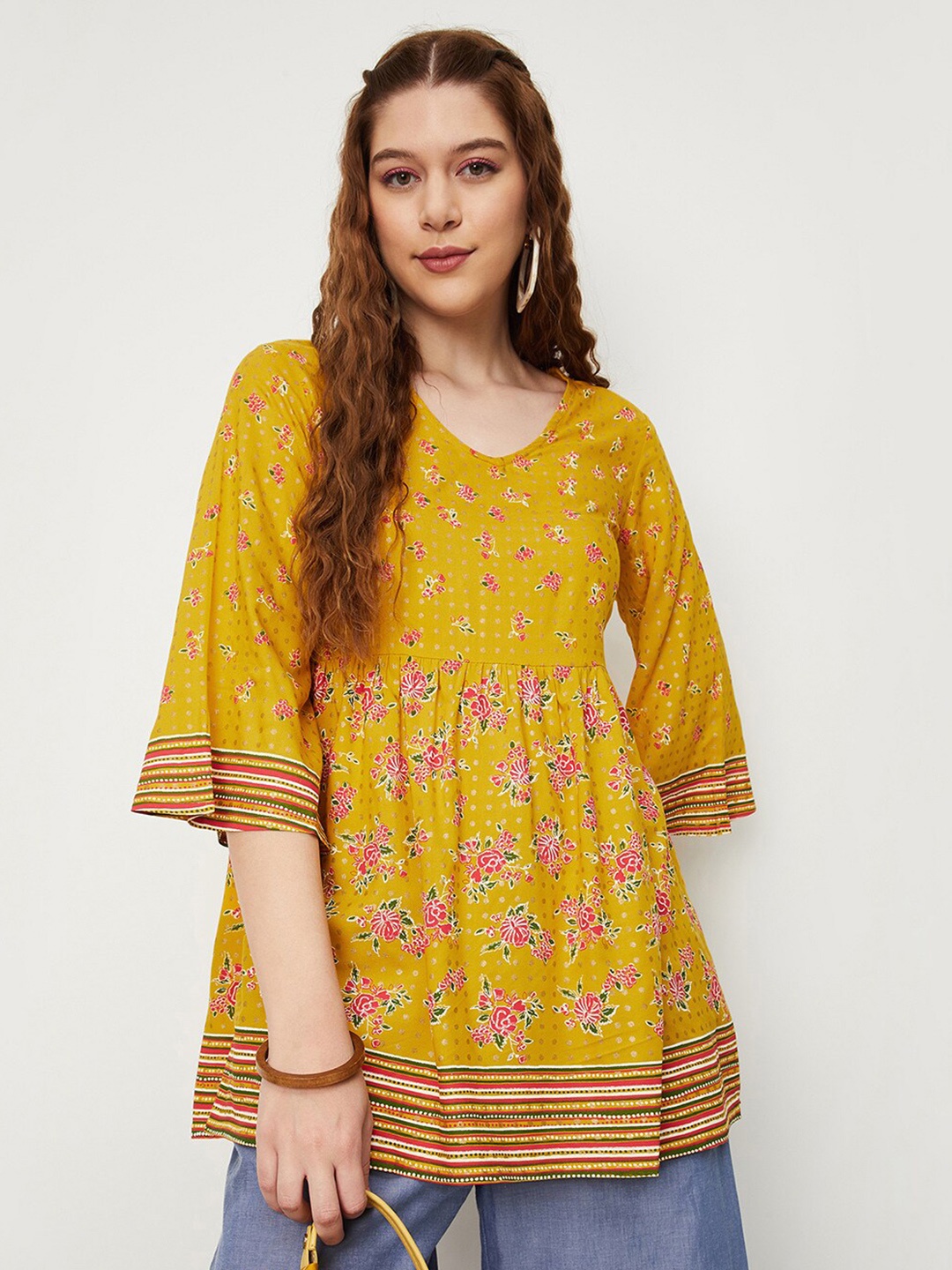 

max Floral Printed V-Neck Tunic, Mustard