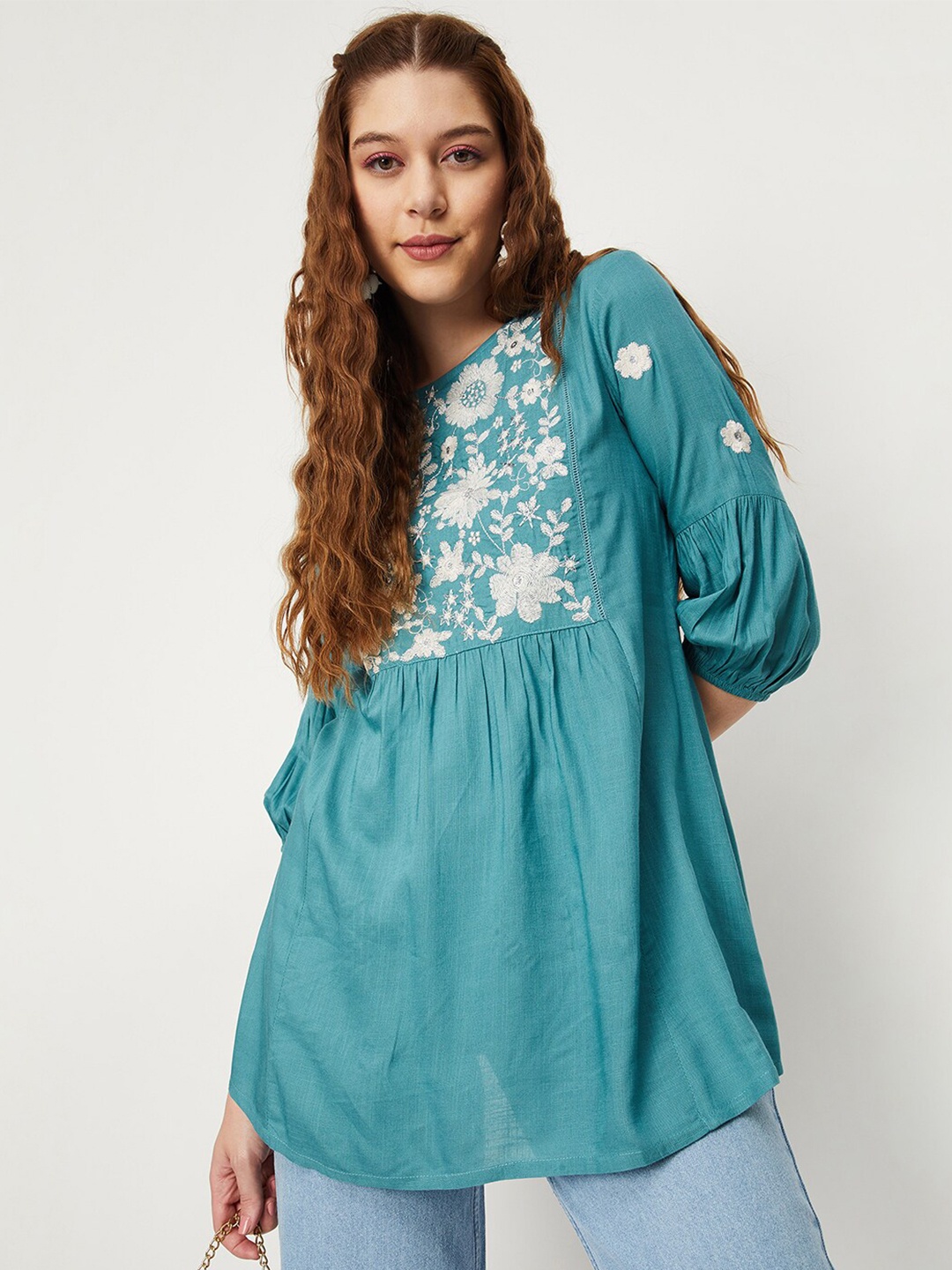 

max Floral Embroidered Tunic, Blue