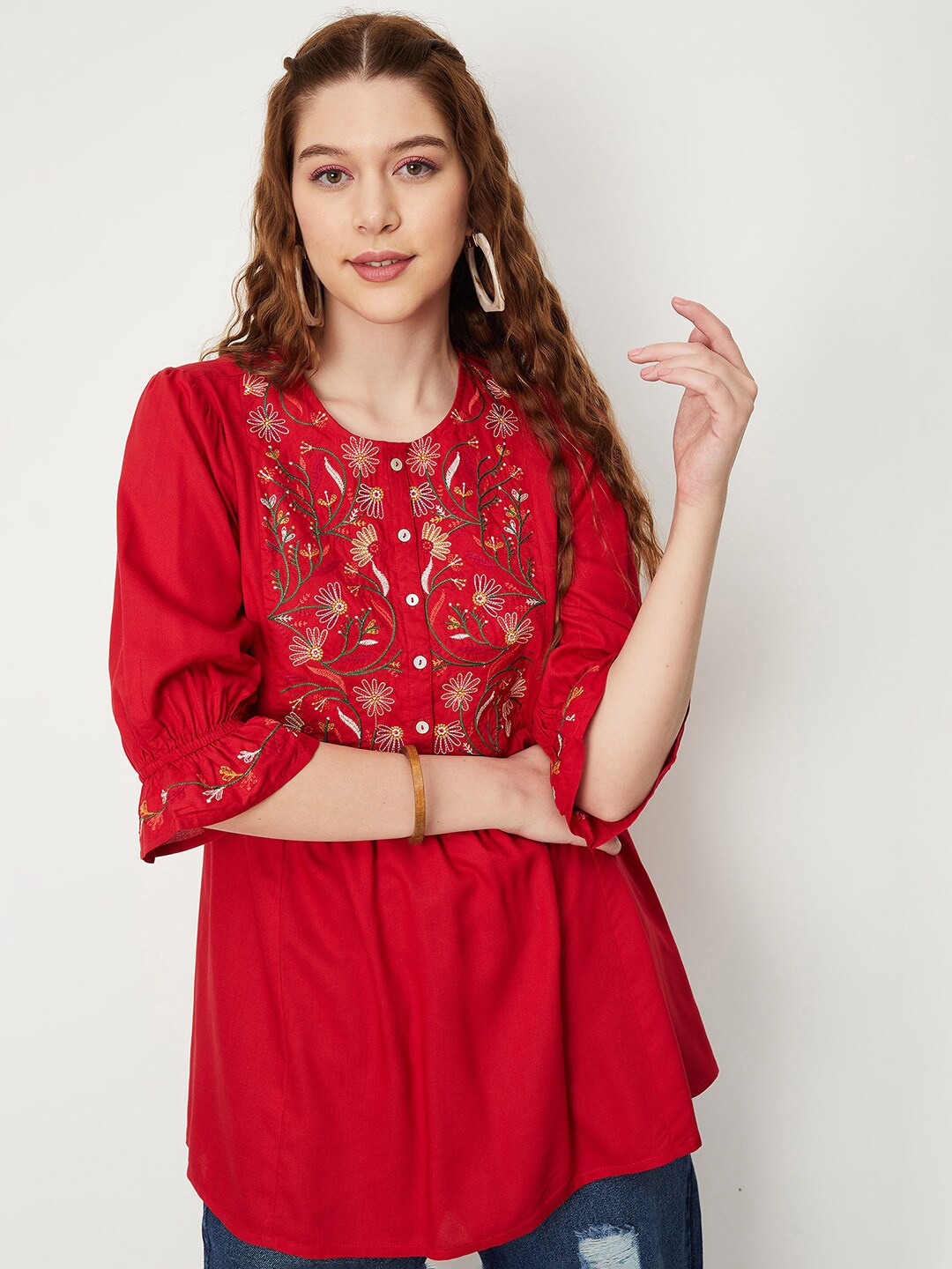 

max Ethnic Embroidered Tunic, Pink