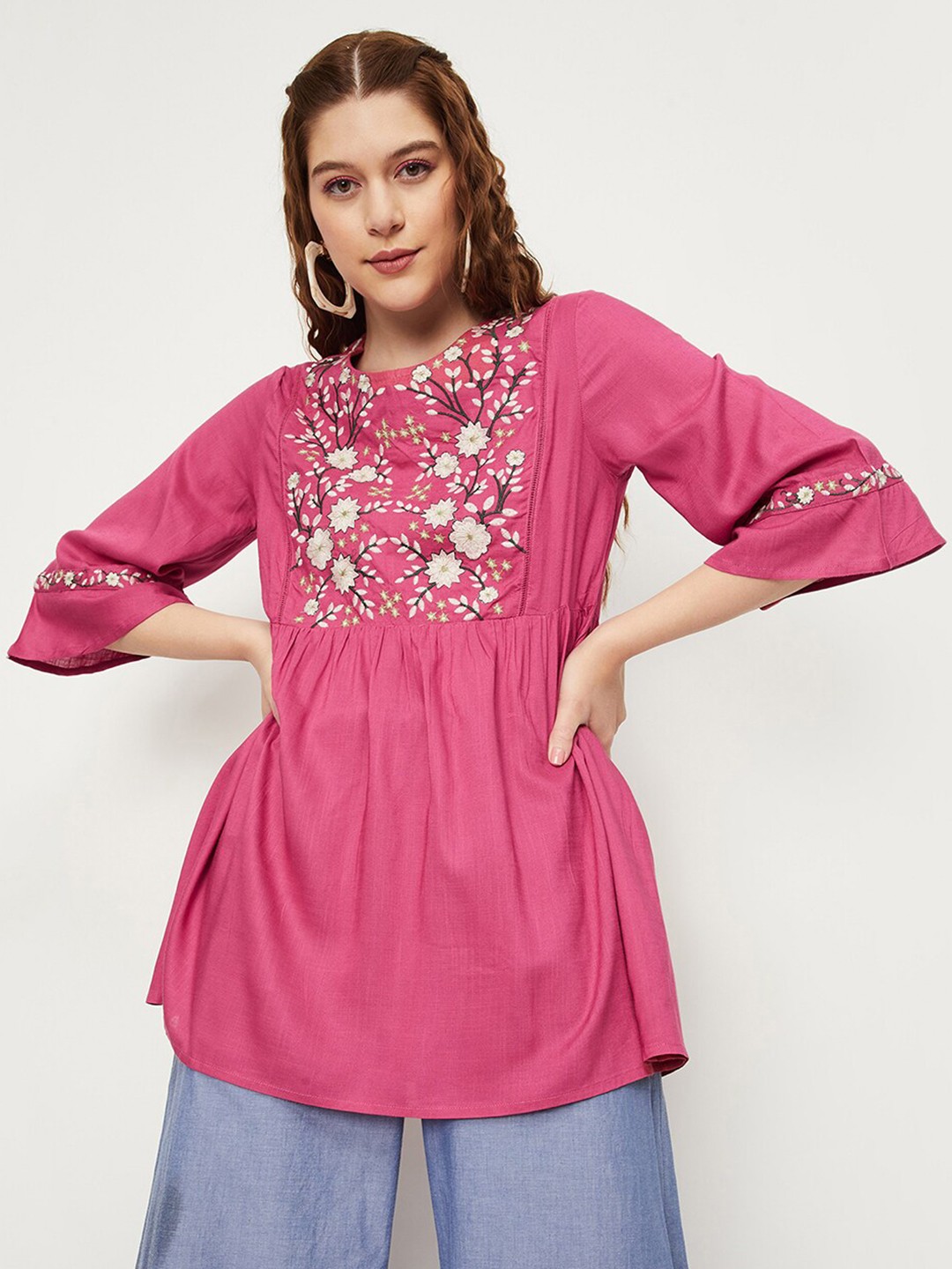 

max Floral Embroidered Tunic, Pink
