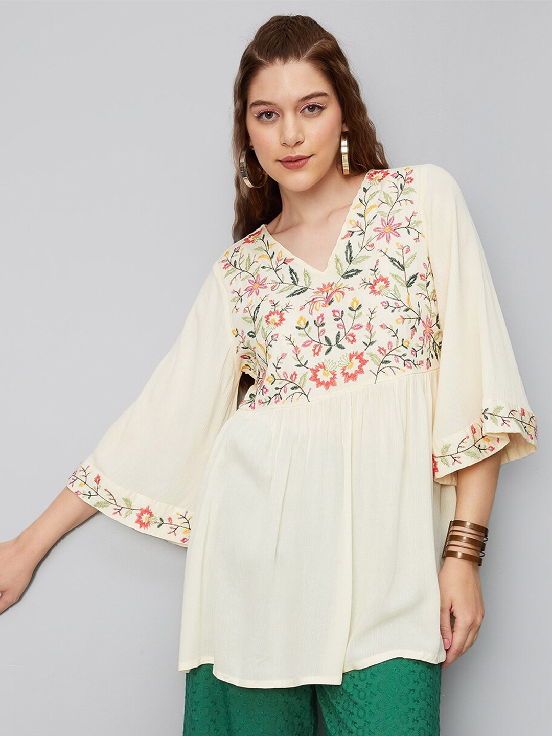 

max Floral Embroidered Wrap Tunic, Nude