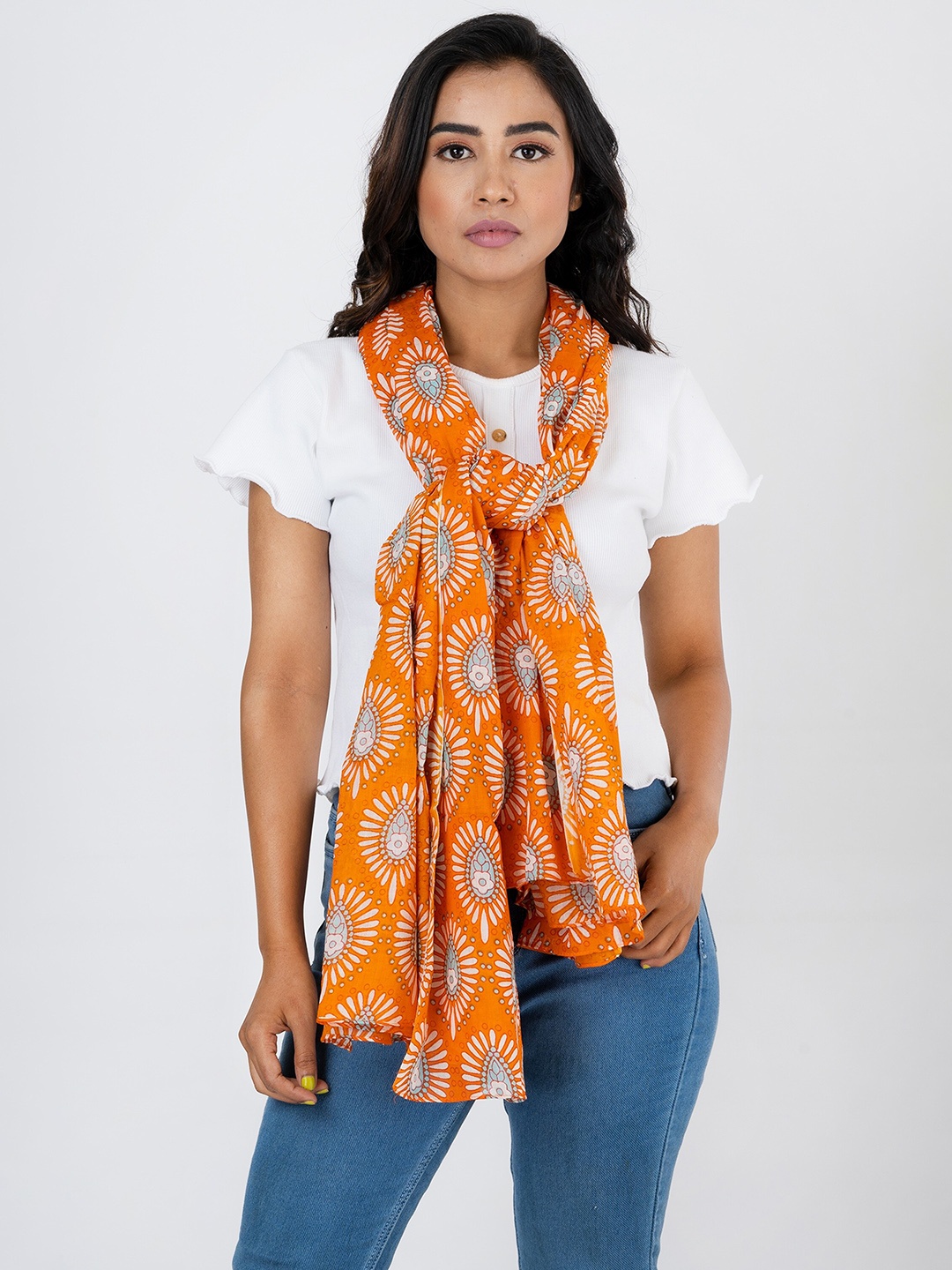 

AQVA Women Printed Cotton Scarf, Orange