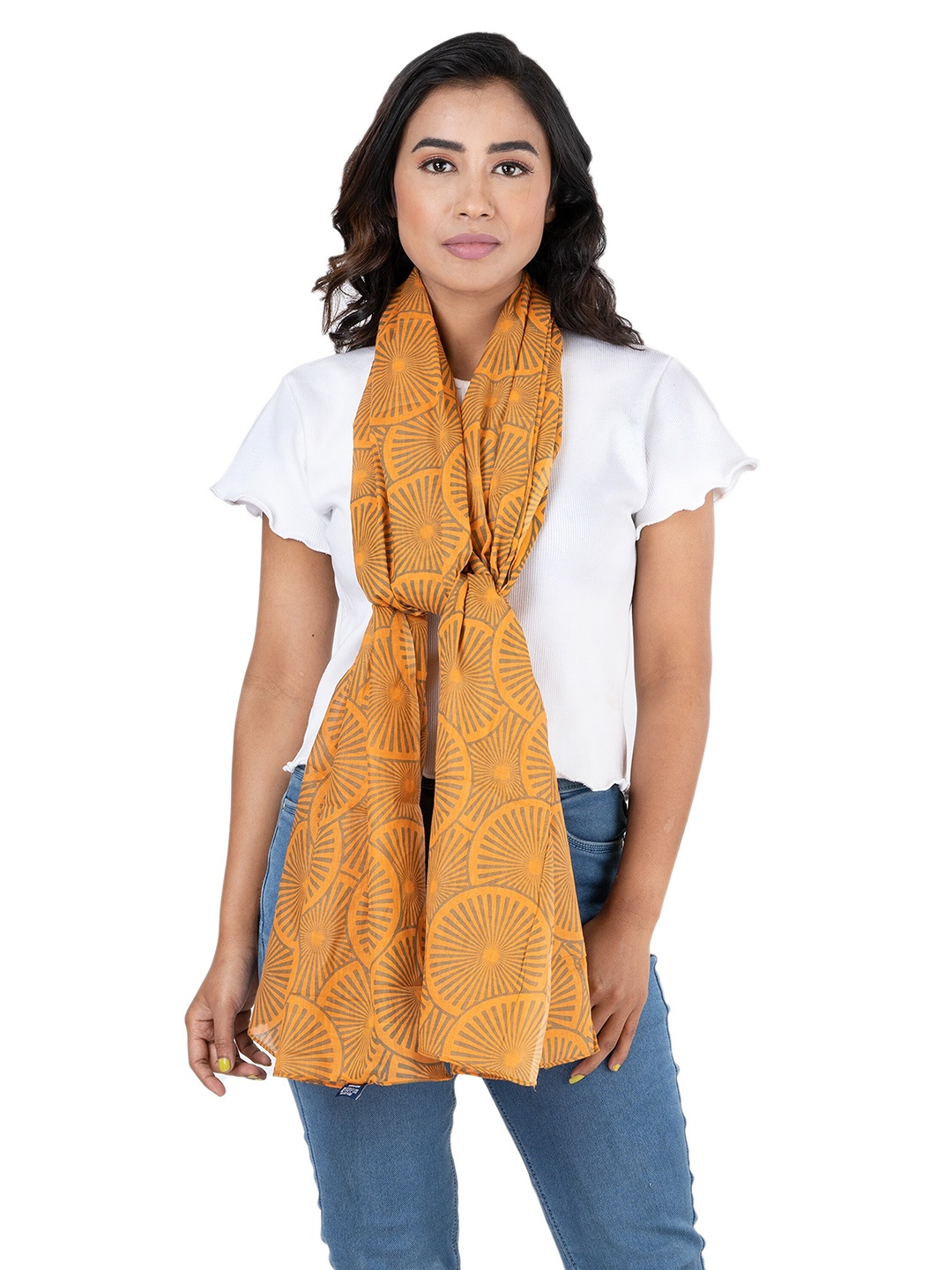 

AQVA Women Printed Cotton Scarf, Orange