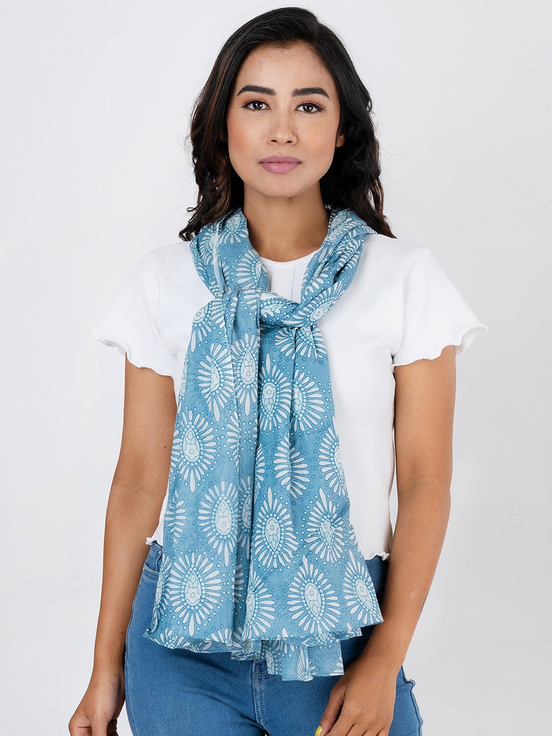 

AQVA Women Cotton Printed Scarf, Blue