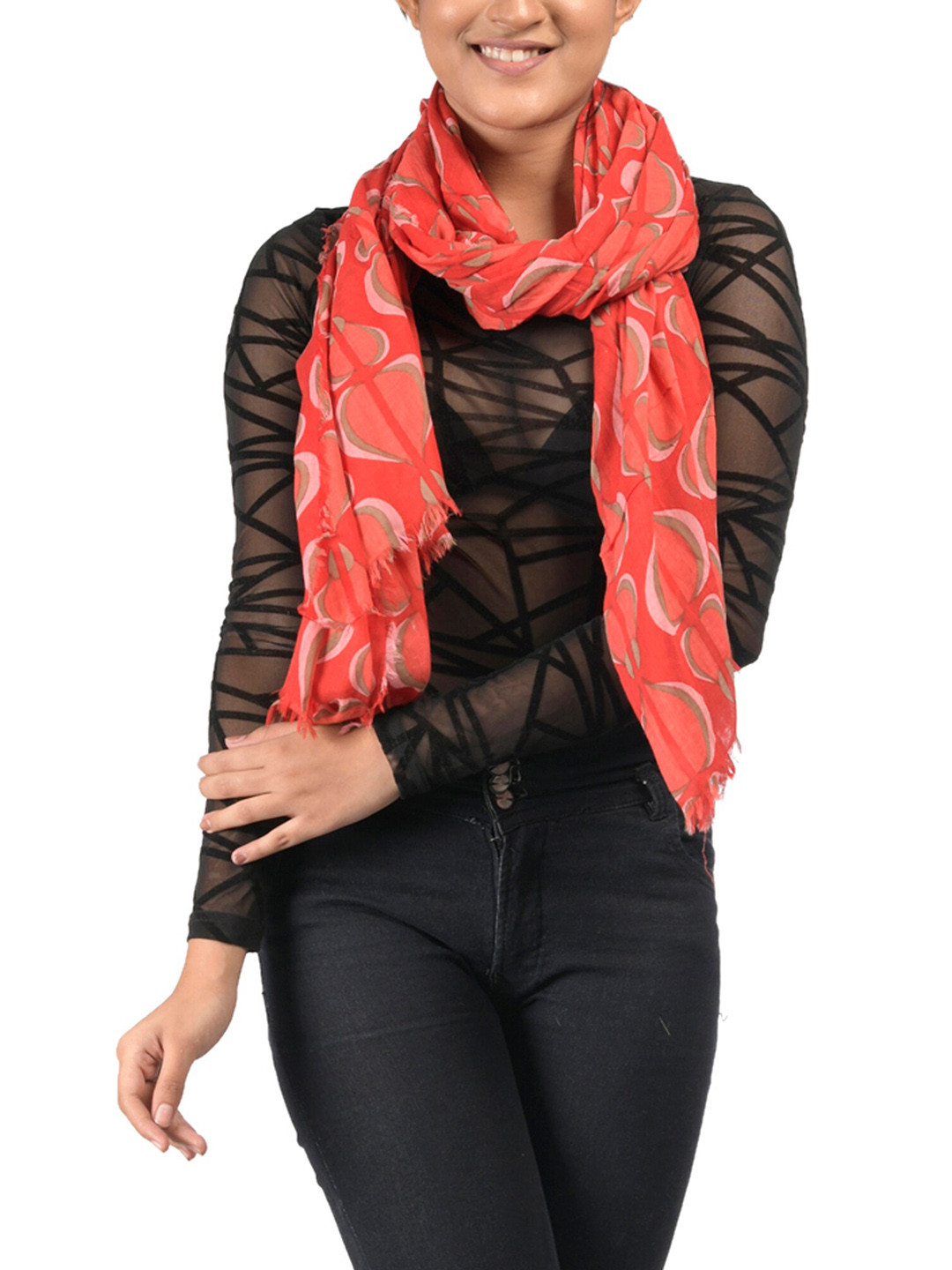 

AQVA Women Printed Cotton Scarf, Red