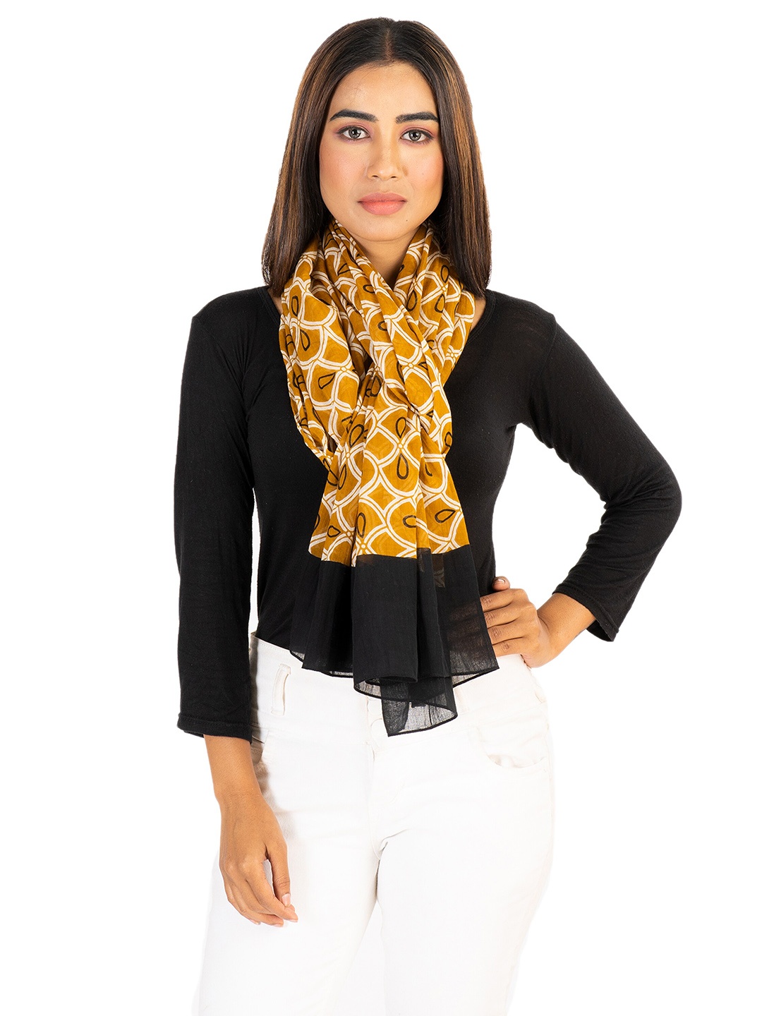 

AQVA Women Printed Cotton Scarf, Brown