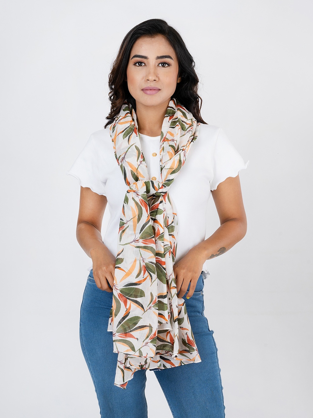 

AQVA Women Printed Cotton Scarf, Off white