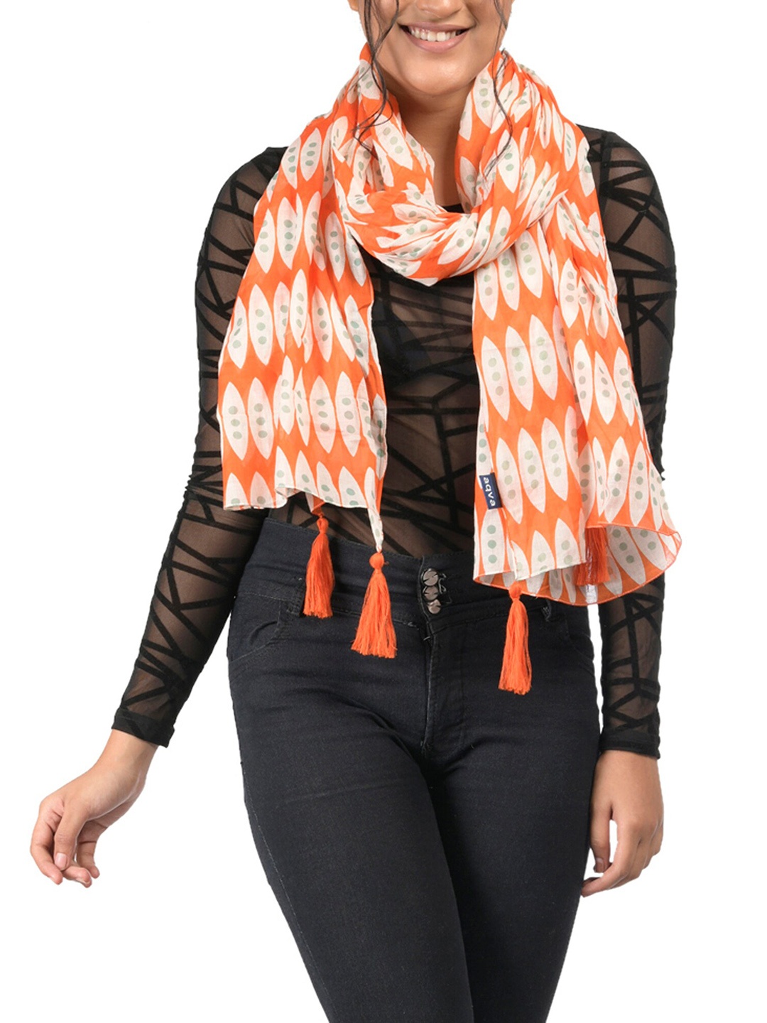 

AQVA Women Printed Cotton Scarf, Orange