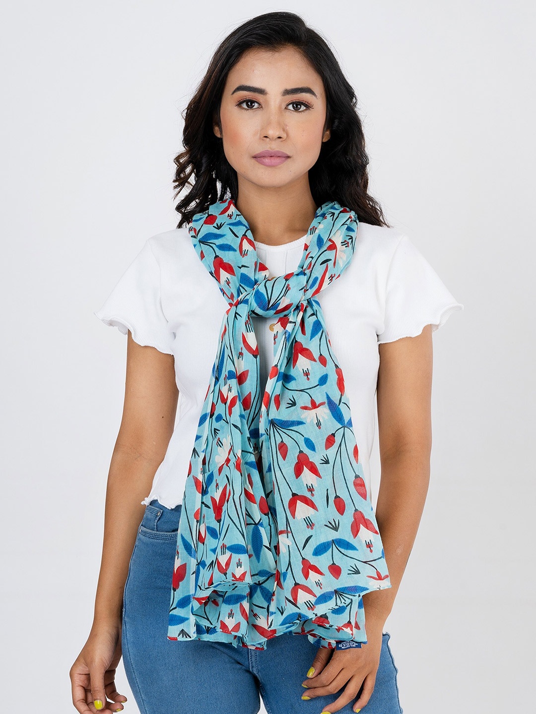 

AQVA Floral Printed Cotton Scarf, Blue