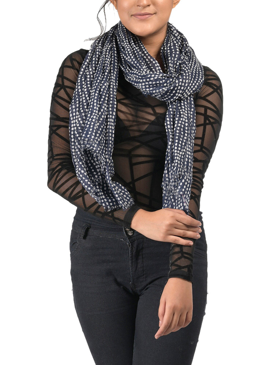 

AQVA Women Printed Cotton Scarf, Navy blue