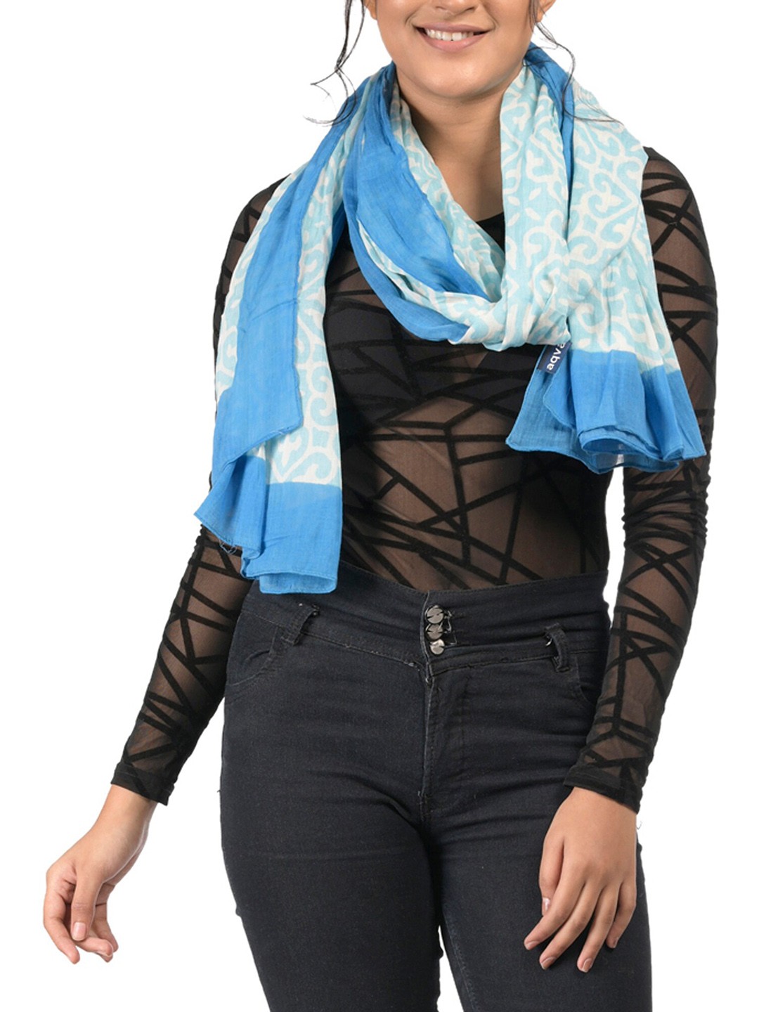 

AQVA Women Printed Cotton Scarf, Blue