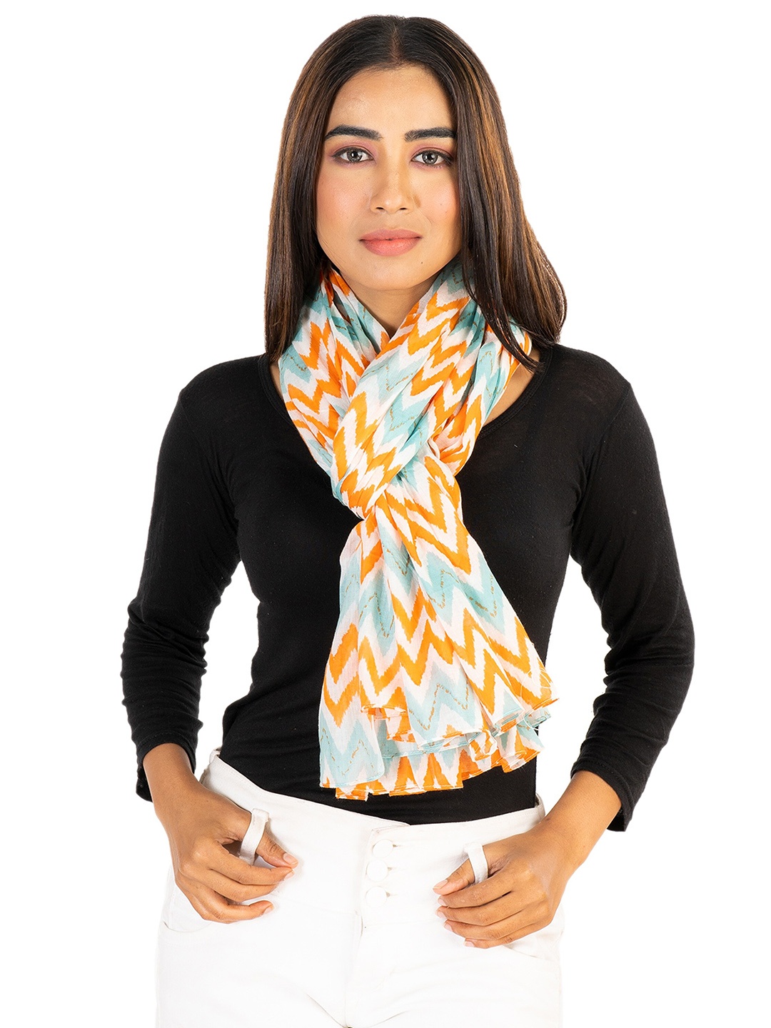 

AQVA Women Printed Cotton Scarf, Orange