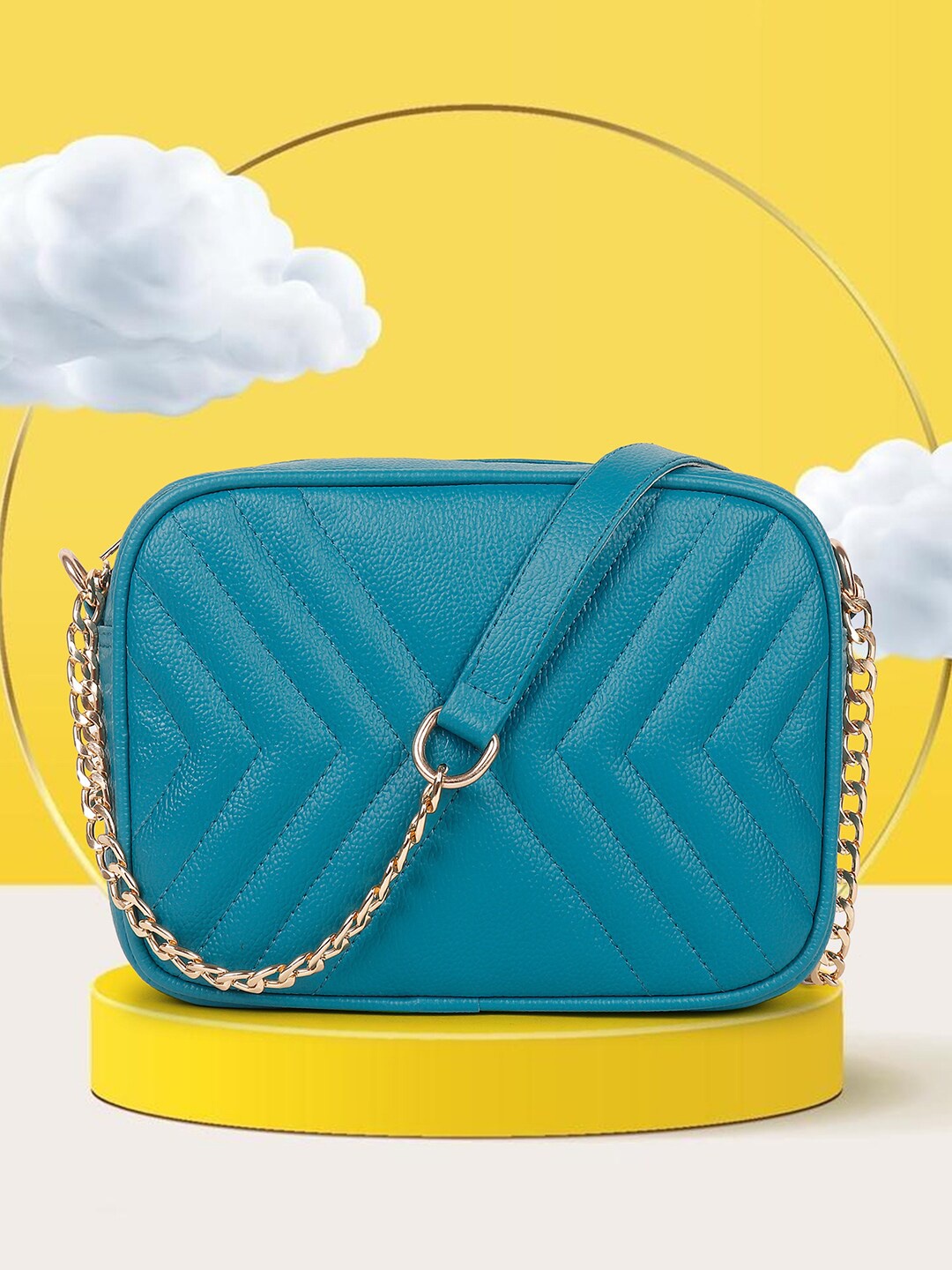 

ROVOK Structured Sling Bag with Quilted, Turquoise blue