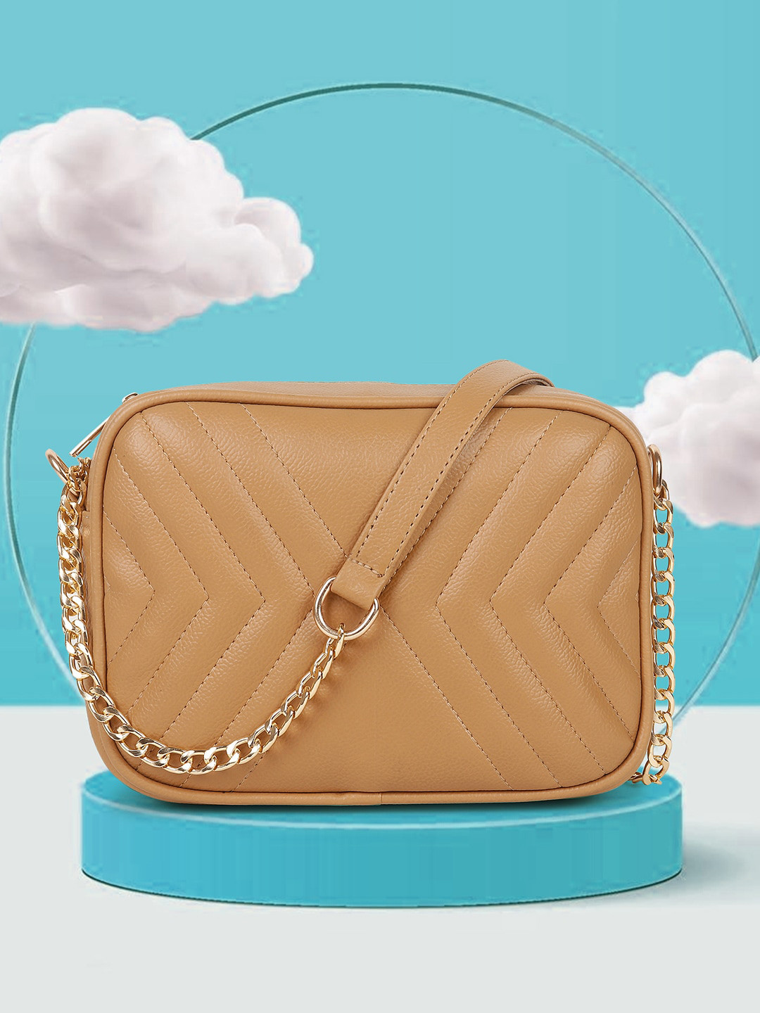 

ROVOK Structured Sling Bag with Quilted, Beige