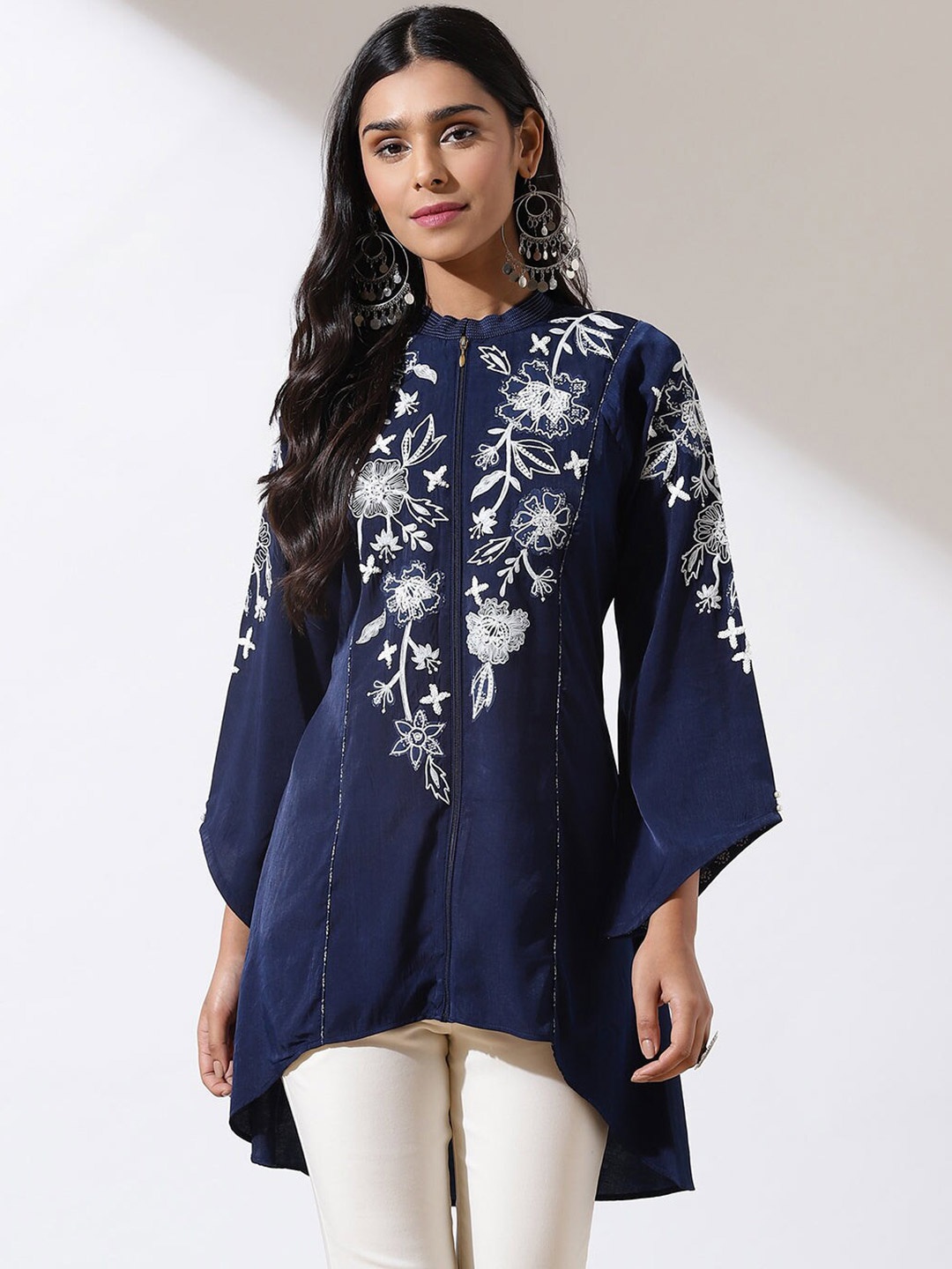 

Lakshita Floral Embroidered High-Low Tunic, Navy blue