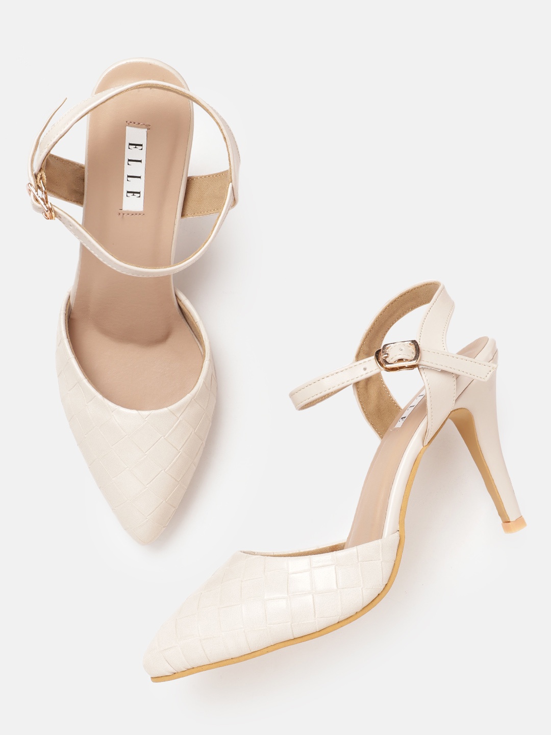 

ELLE Women Textured Stiletto Heel Pumps, Cream