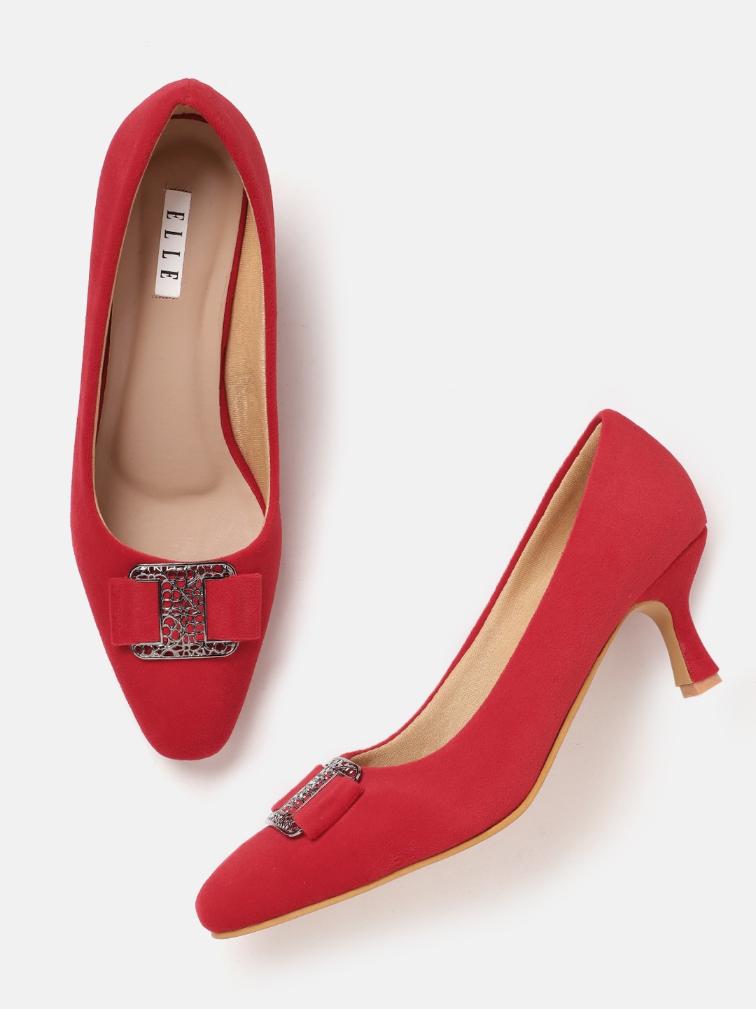 

ELLE Women Buckle Detail Slim Heel Pumps, Red