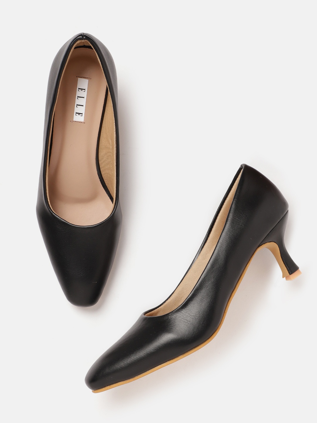 

ELLE Women Square Toe Slim Heel Pumps, Black