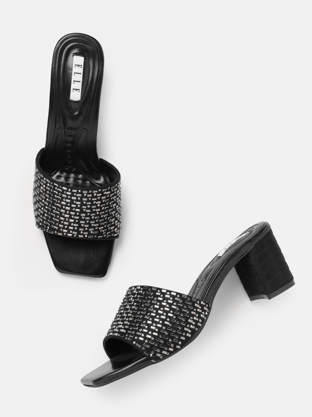 

ELLE Women Embellished Party Block Heels, Black