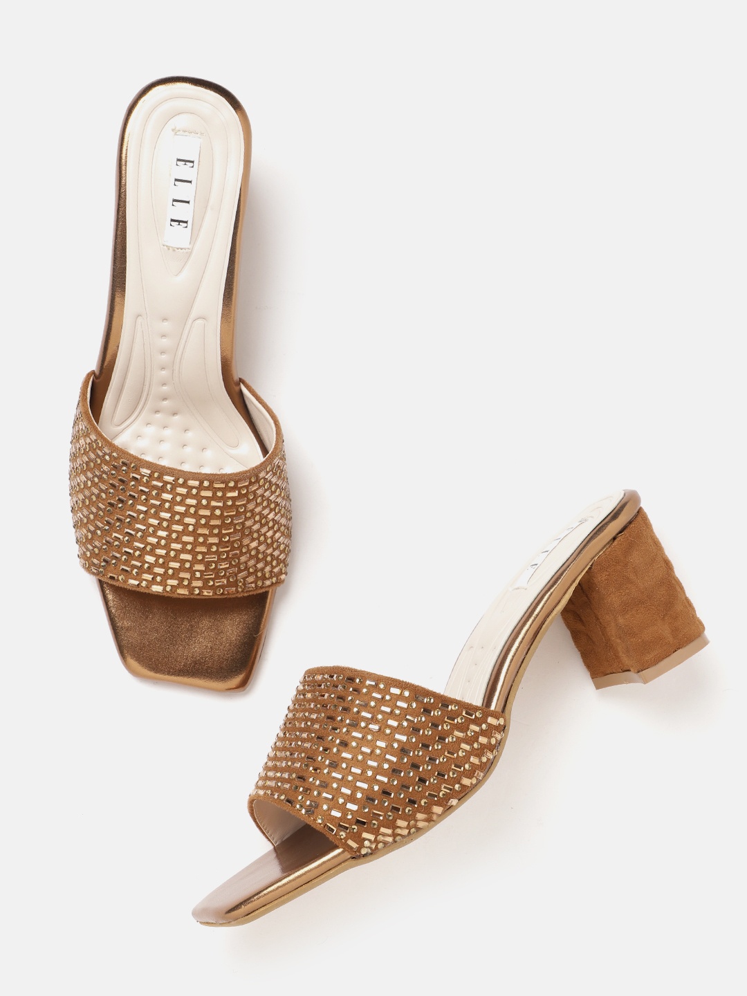 

ELLE Women Embellished Party Block Heels, Brown
