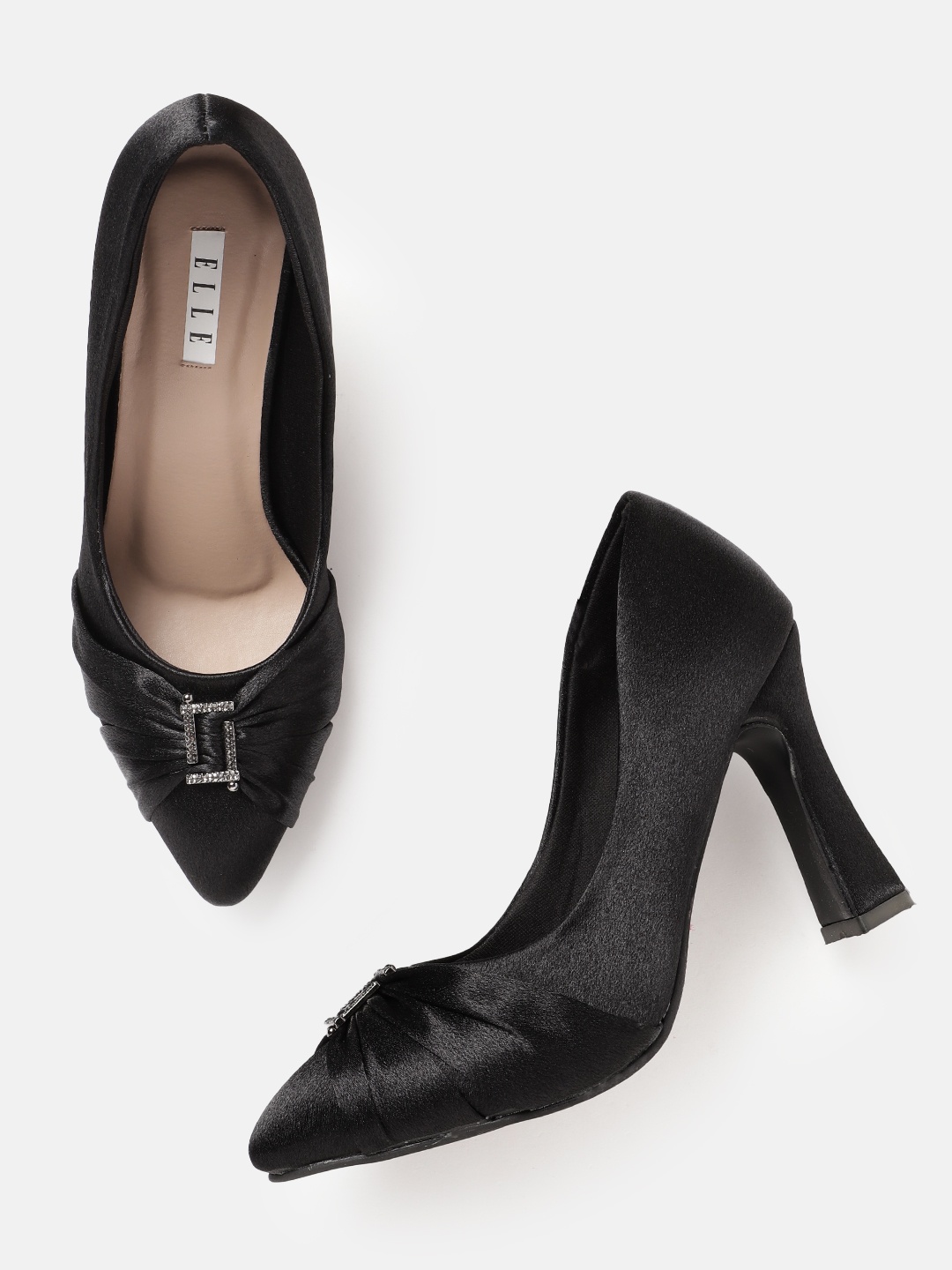 

ELLE Party Block Heel Pumps with Pleated & Embellished Detail, Black