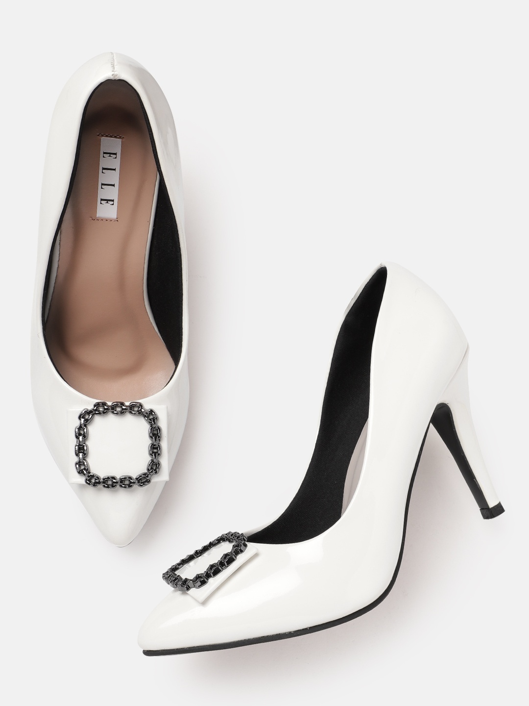 

ELLE Stiletto Pumps with Metal Detail, White