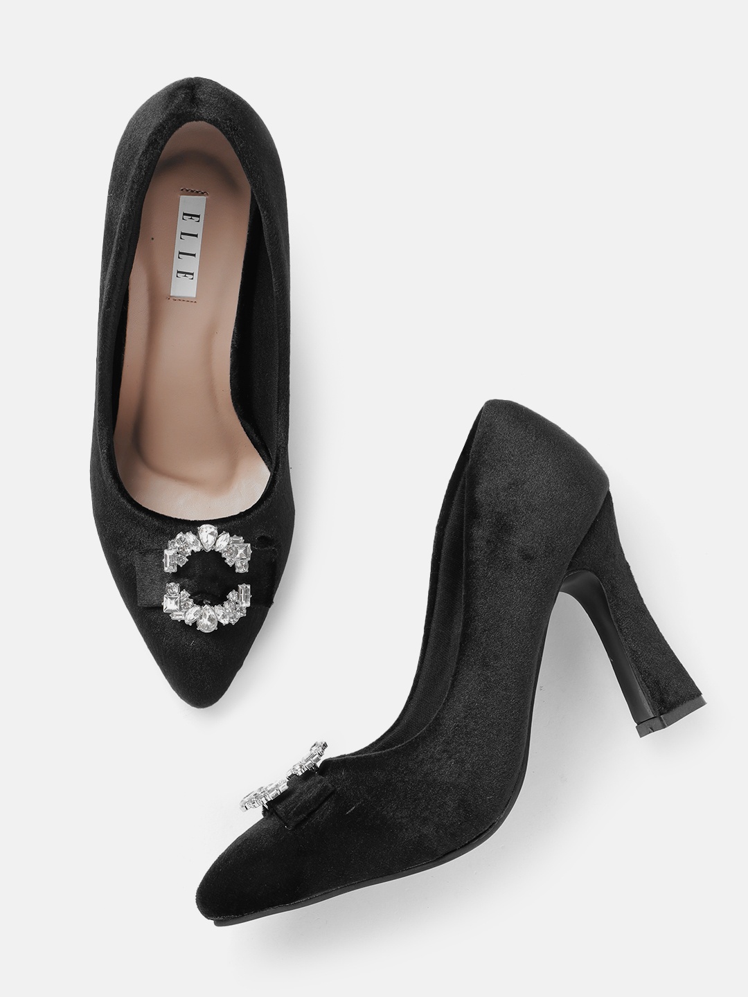 

ELLE Party Block Heel Pumps with Buckle Detail, Black