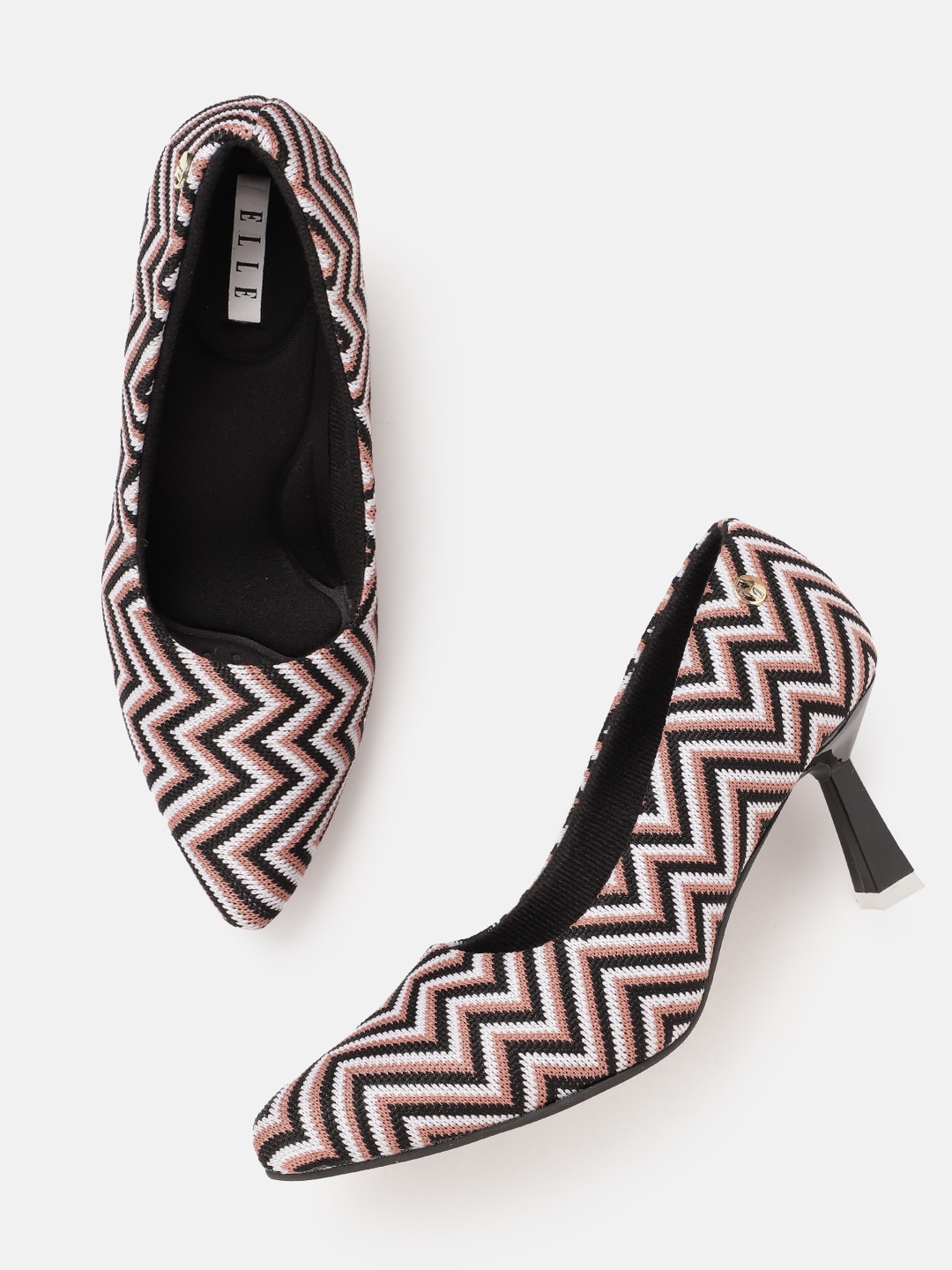 

ELLE Women Chevron Woven Design Slim Heel Pumps, Peach