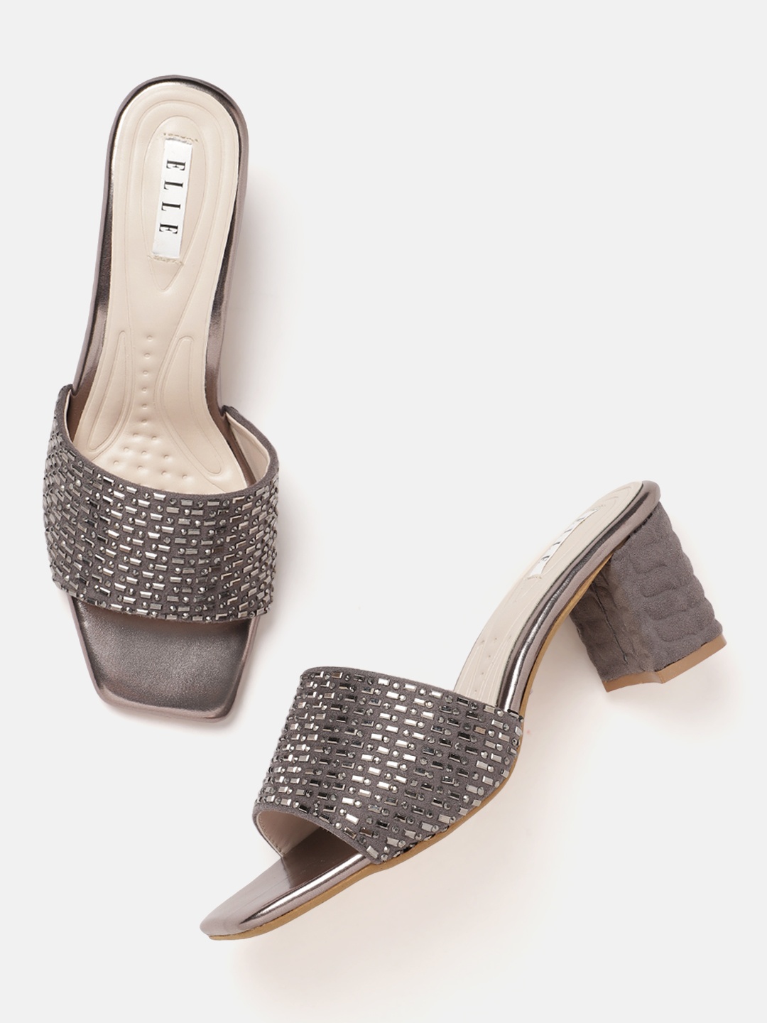 

ELLE Women Embellished Party Block Heels, Grey