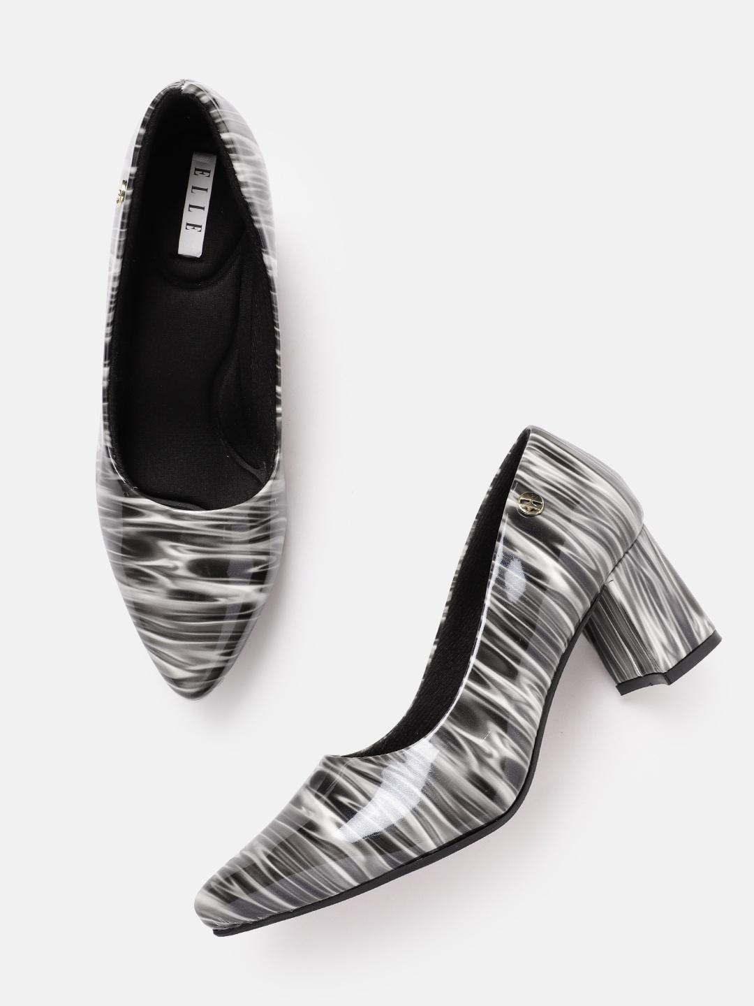 

ELLE Women Abstract Printed Block Heel Pumps, Grey