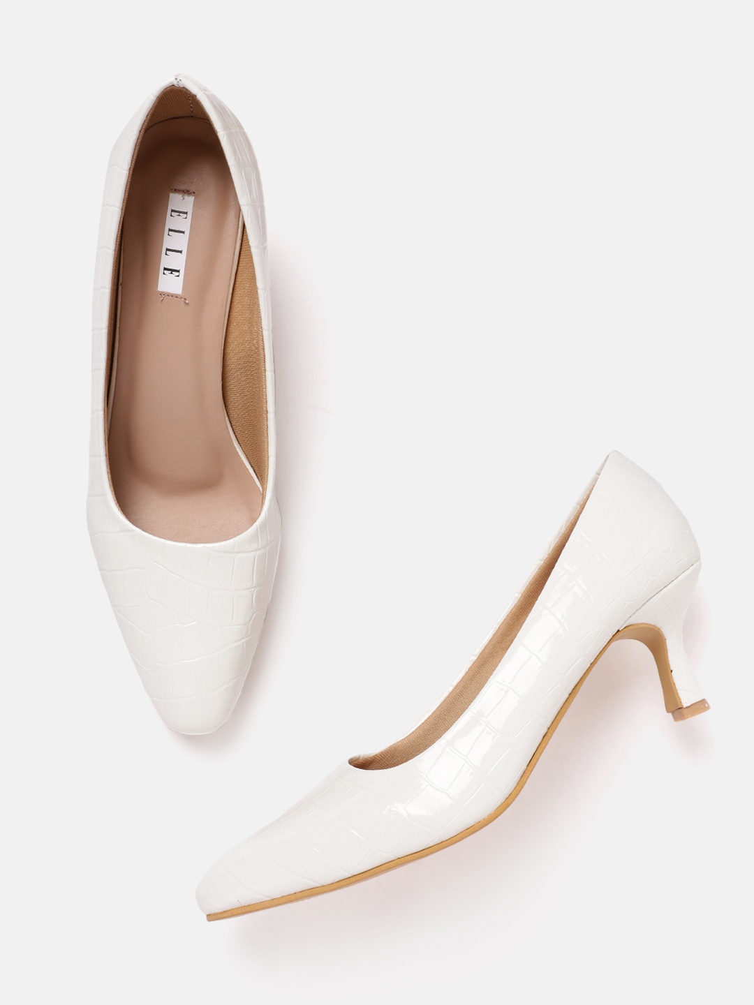 

ELLE Women Croc Textured Slim Heel Pumps, White