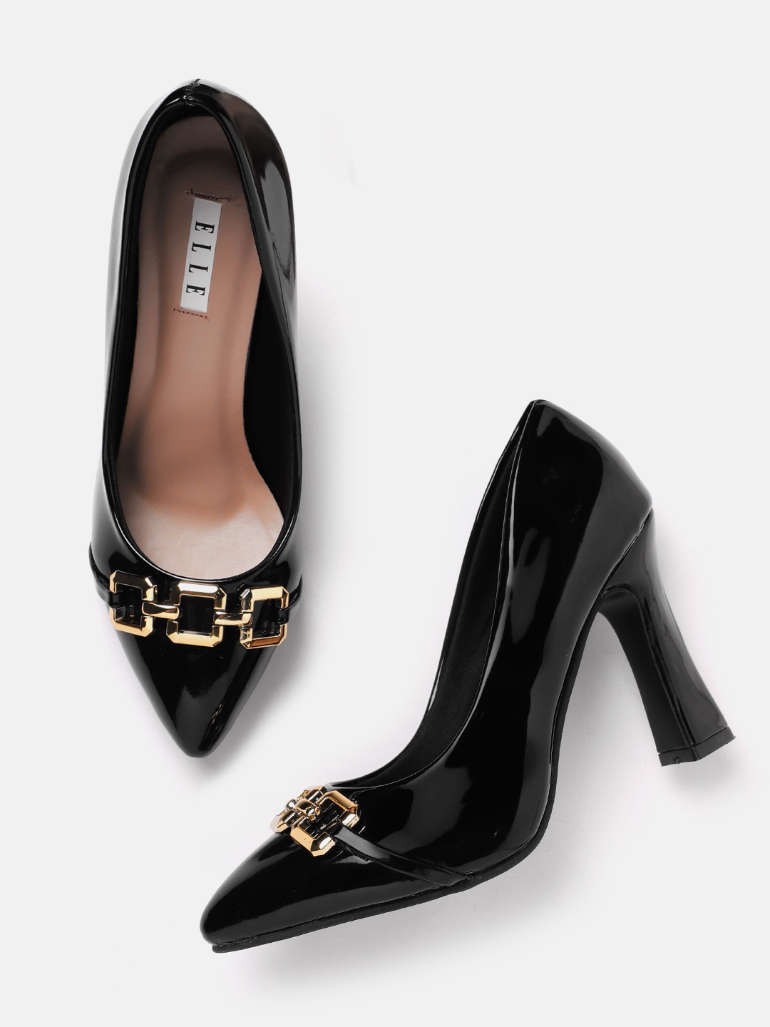 

ELLE Party Block Pumps with Chain Detail, Black