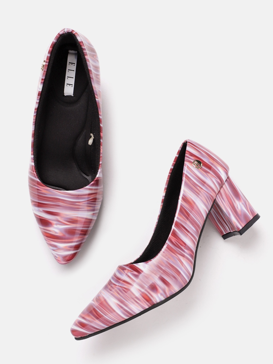 

ELLE Printed Block Heel Pumps, Maroon