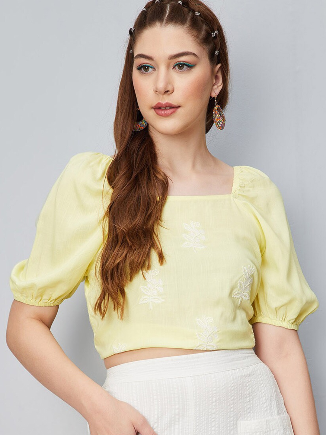 

max Puff Sleeve Crop Top, Yellow