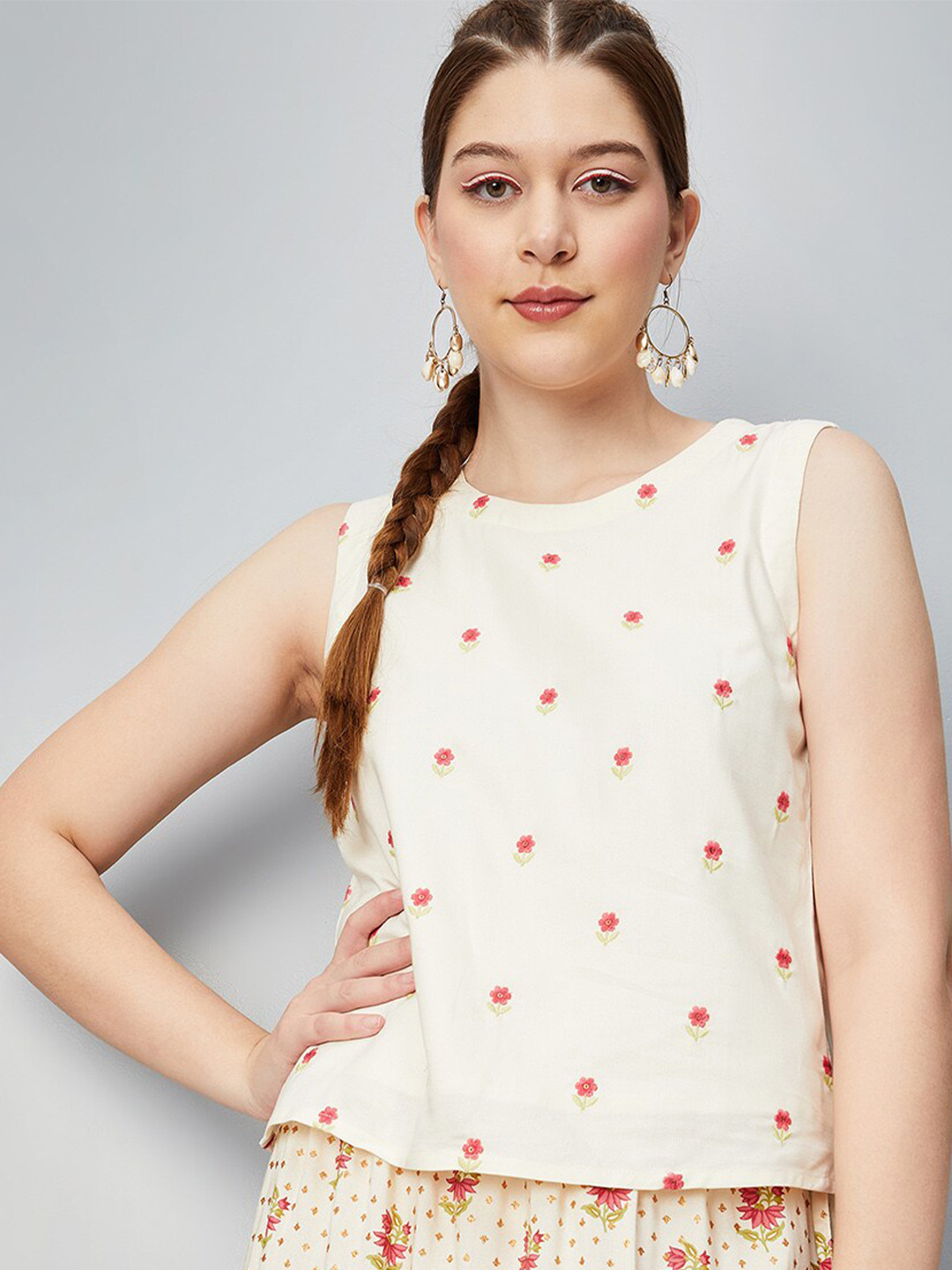 

max Floral Embroidered Ethnic Top, Nude