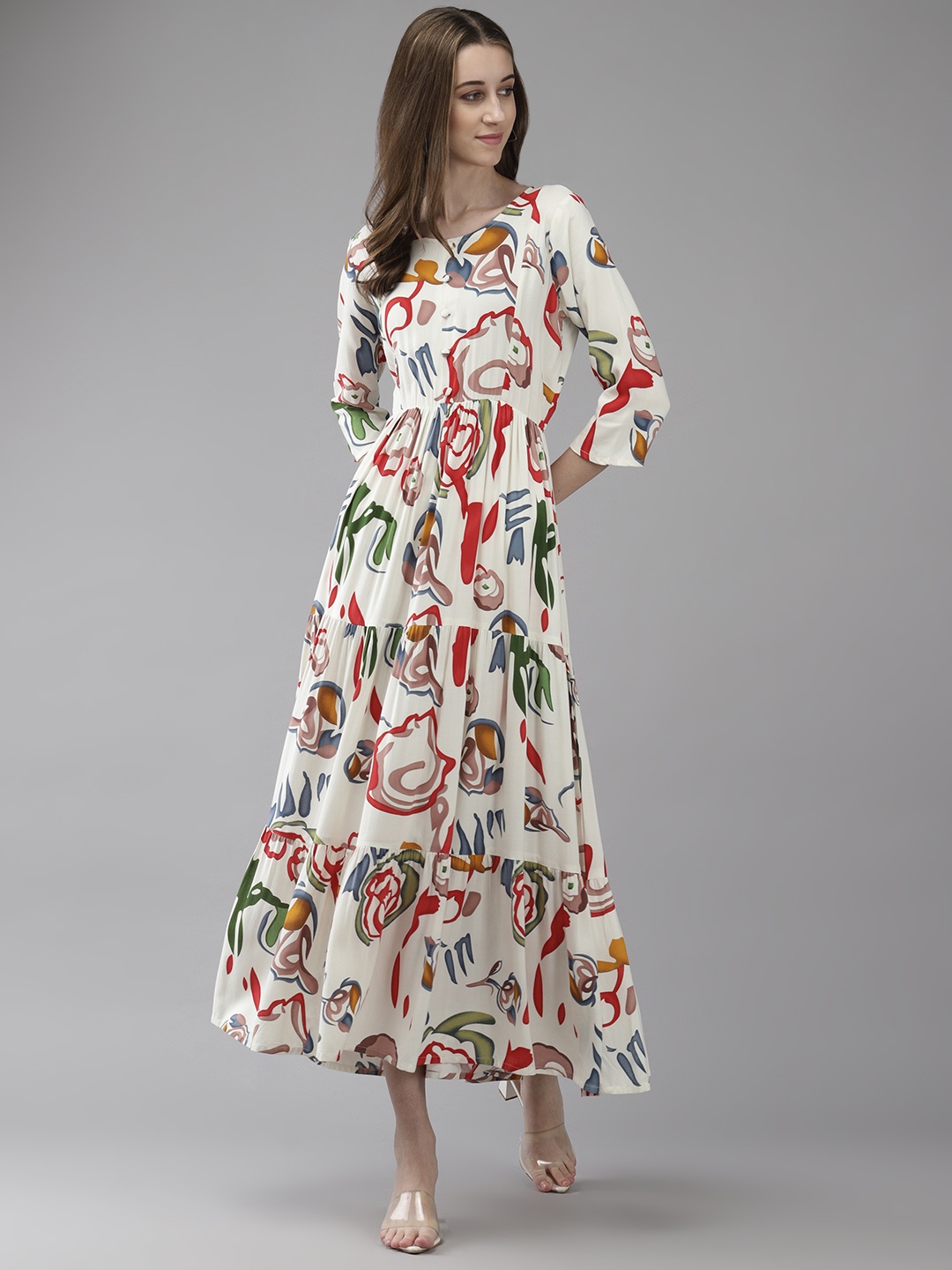

Aarika Print Georgette A-Line Maxi Dress, White