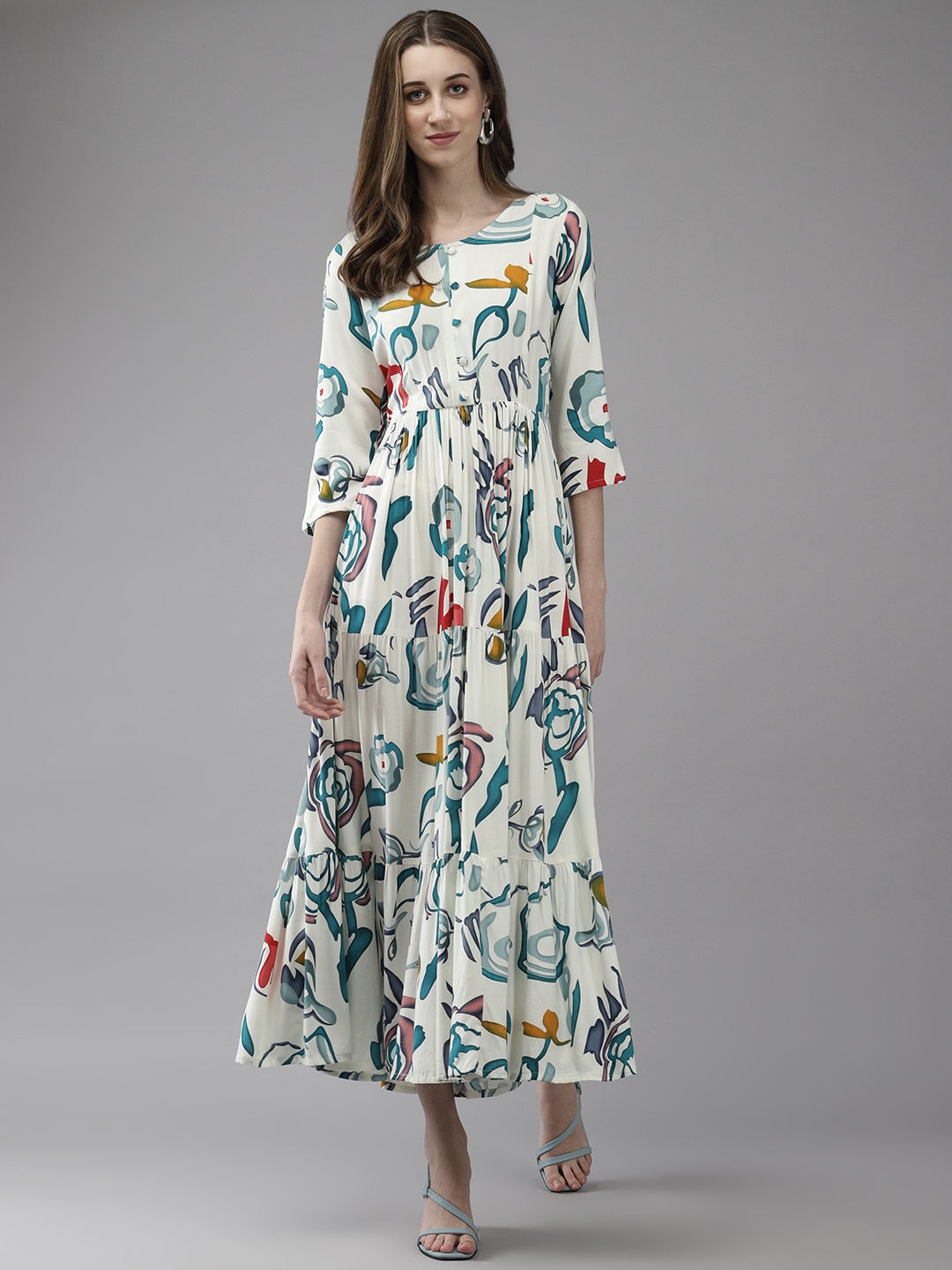 

Aarika Printed Georgette Maxi Dress, Cream