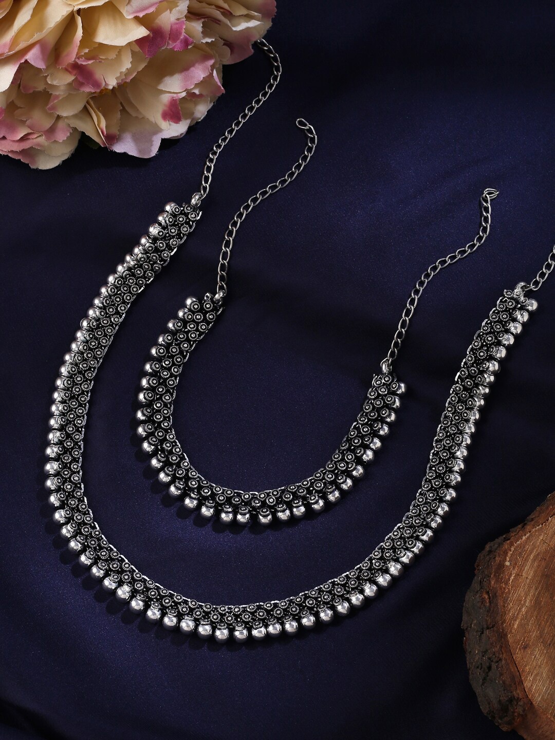 

VIRAASI Set of 2 Long Short Oxidised Necklace, Silver
