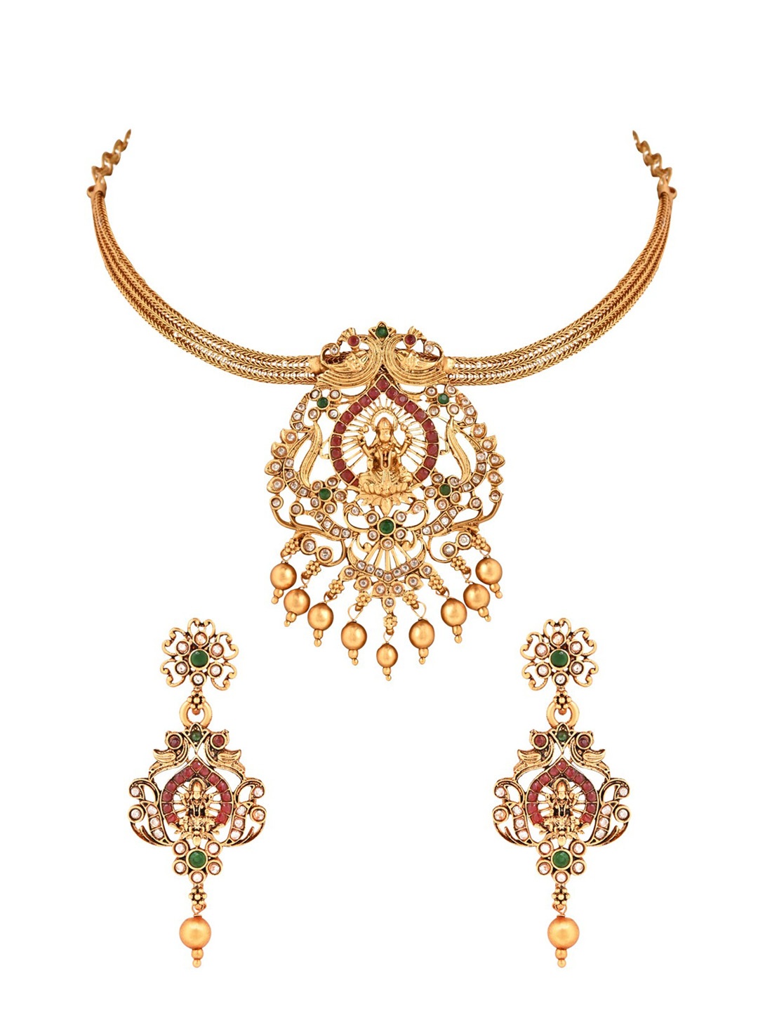 

I Jewels Gold-Plated Stone Studded Choker Necklace and Earrings