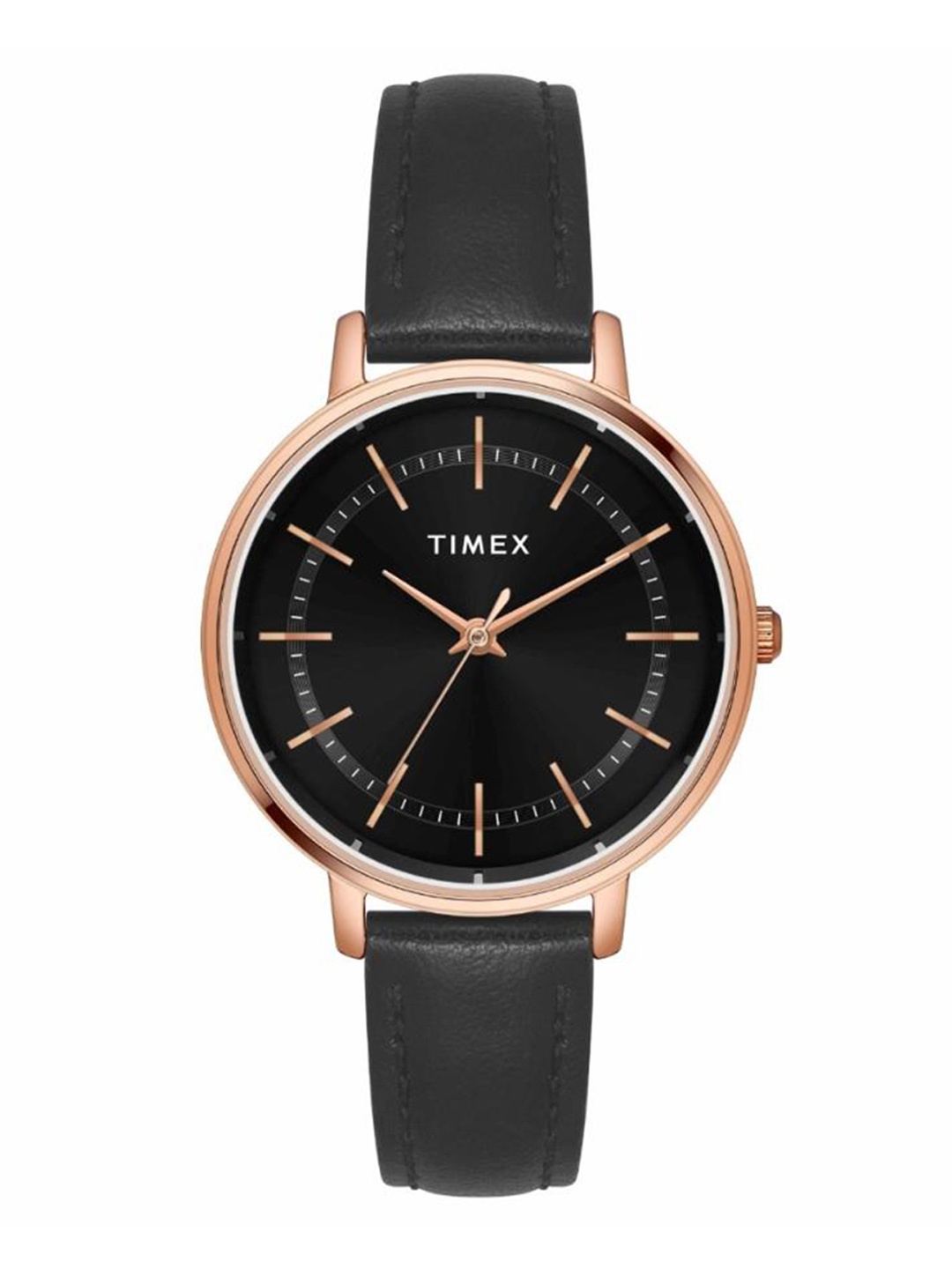 

Timex Women Brass Dial & Leather Straps Analogue Watch TWEL15802, Black