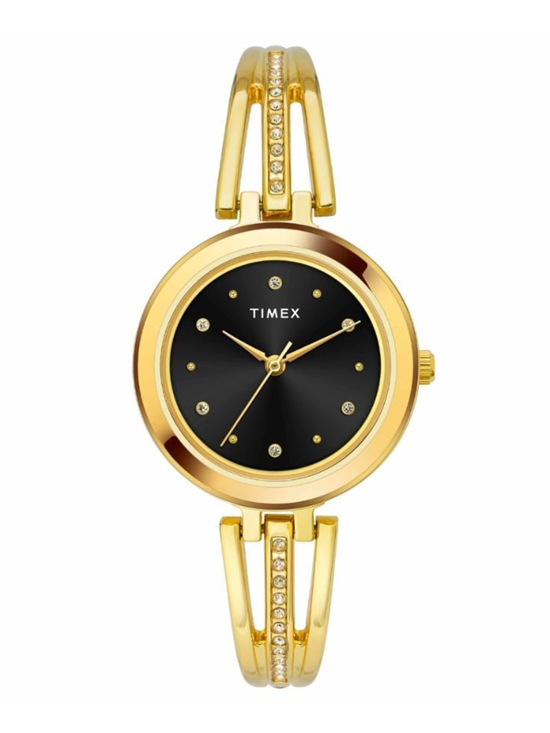 

Timex Women Brass Embellished Dial & Stainless Steel Bracelet Style Straps Analogue Watch TWTL10307, Black
