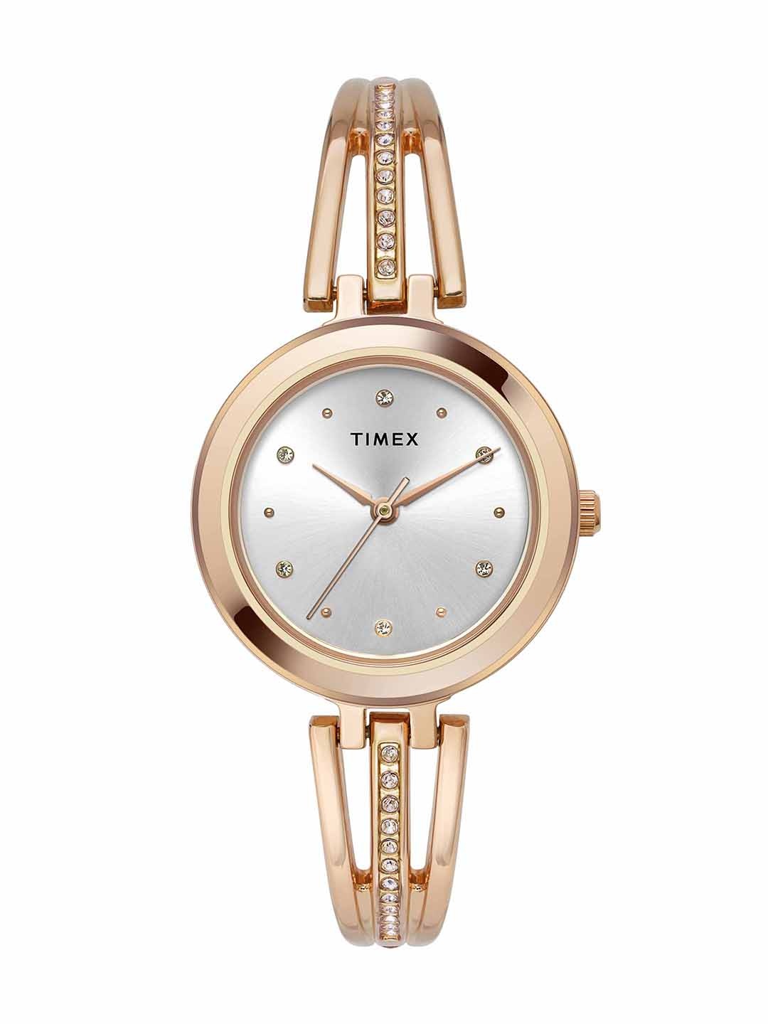 

Timex Women Brass Embellished Dial & Bracelet Style Straps Analogue Watch TWTL10309, Silver