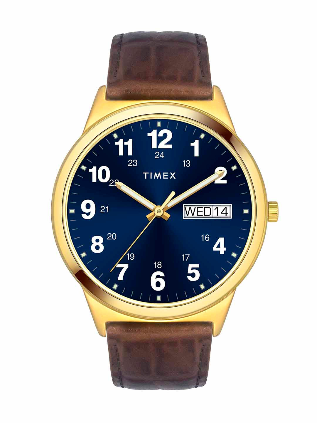 

Timex Men Brass Leather Straps Analogue Watch TWTG10001, Blue