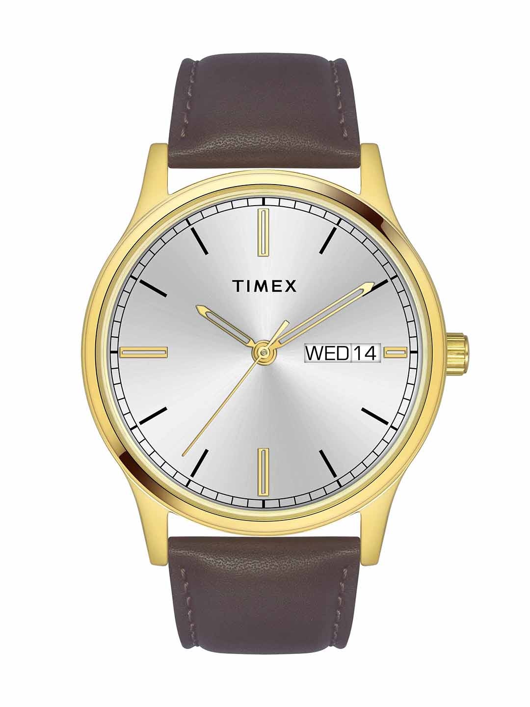 

Timex Men Brass Dial & Leather Straps Analogue Watch TW0TG8311, Silver